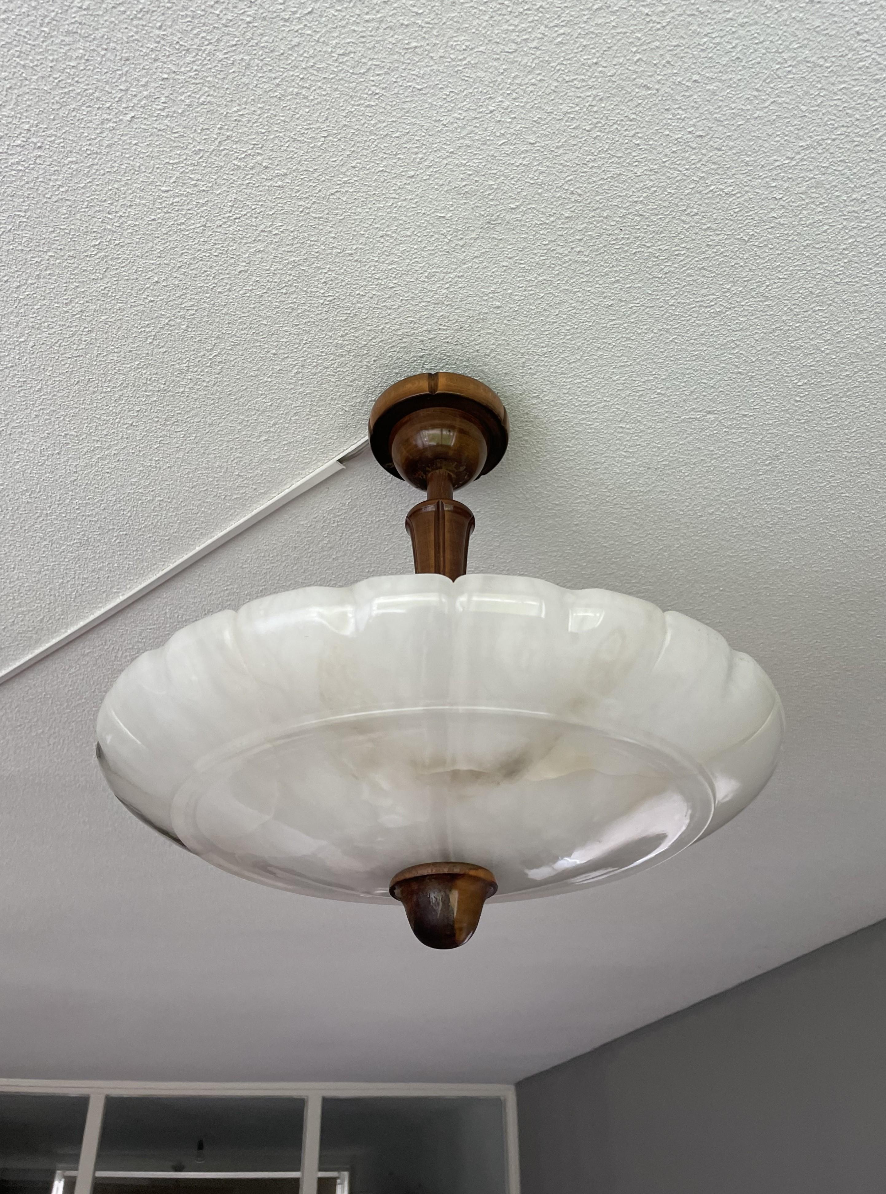 Art Deco Flush Mount / Two Light Pendant with Stunning Alabaster Shade, 1920 2
