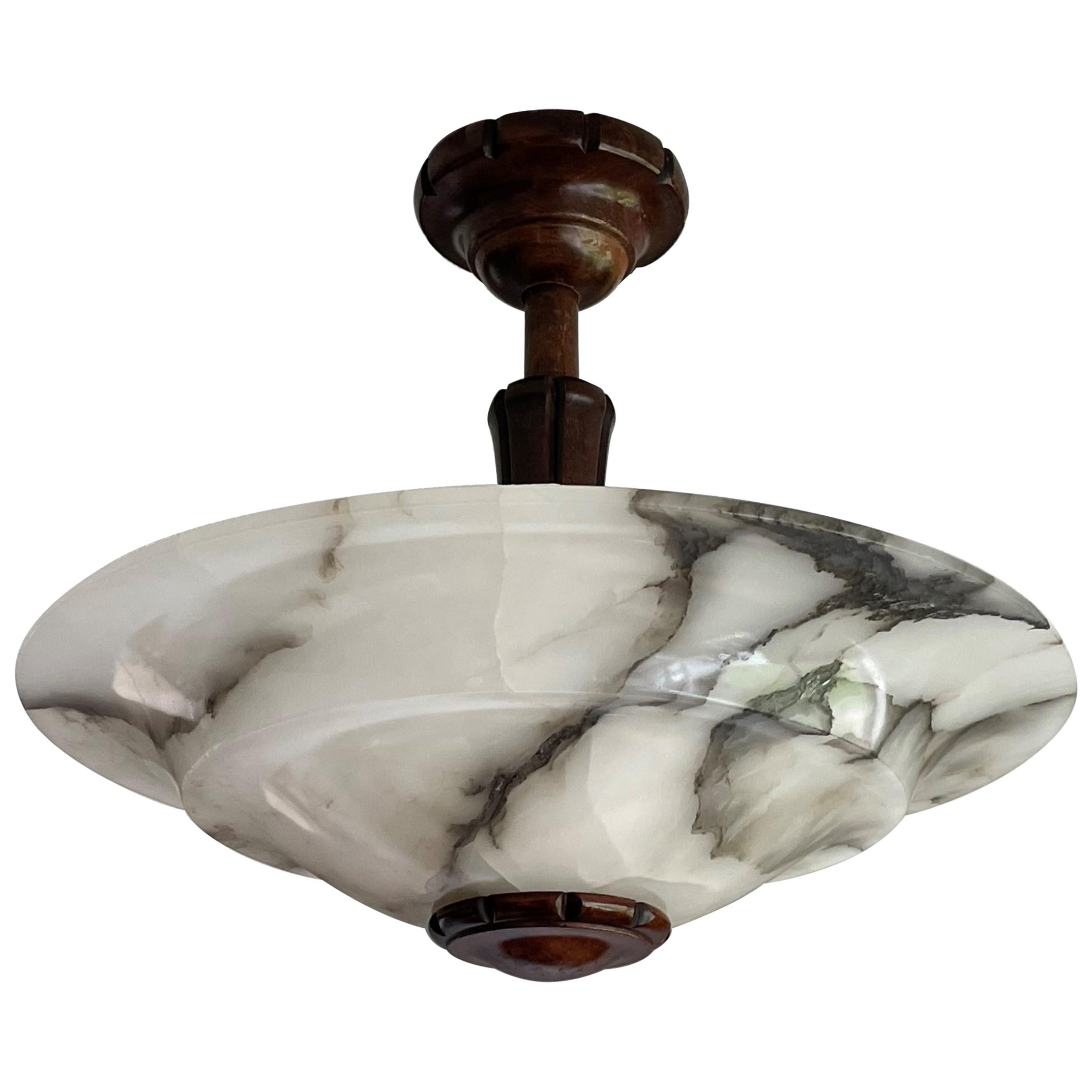 Art Deco Flush Mount / Two Light Pendant with Stunning Alabaster Shade, 1920