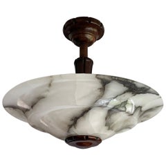 Antique Art Deco Flush Mount / Two Light Pendant with Stunning Alabaster Shade, 1920