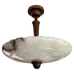 Antique Art Deco Flush Mount / Two Light Pendant with Stunning Alabaster Shade, 1920