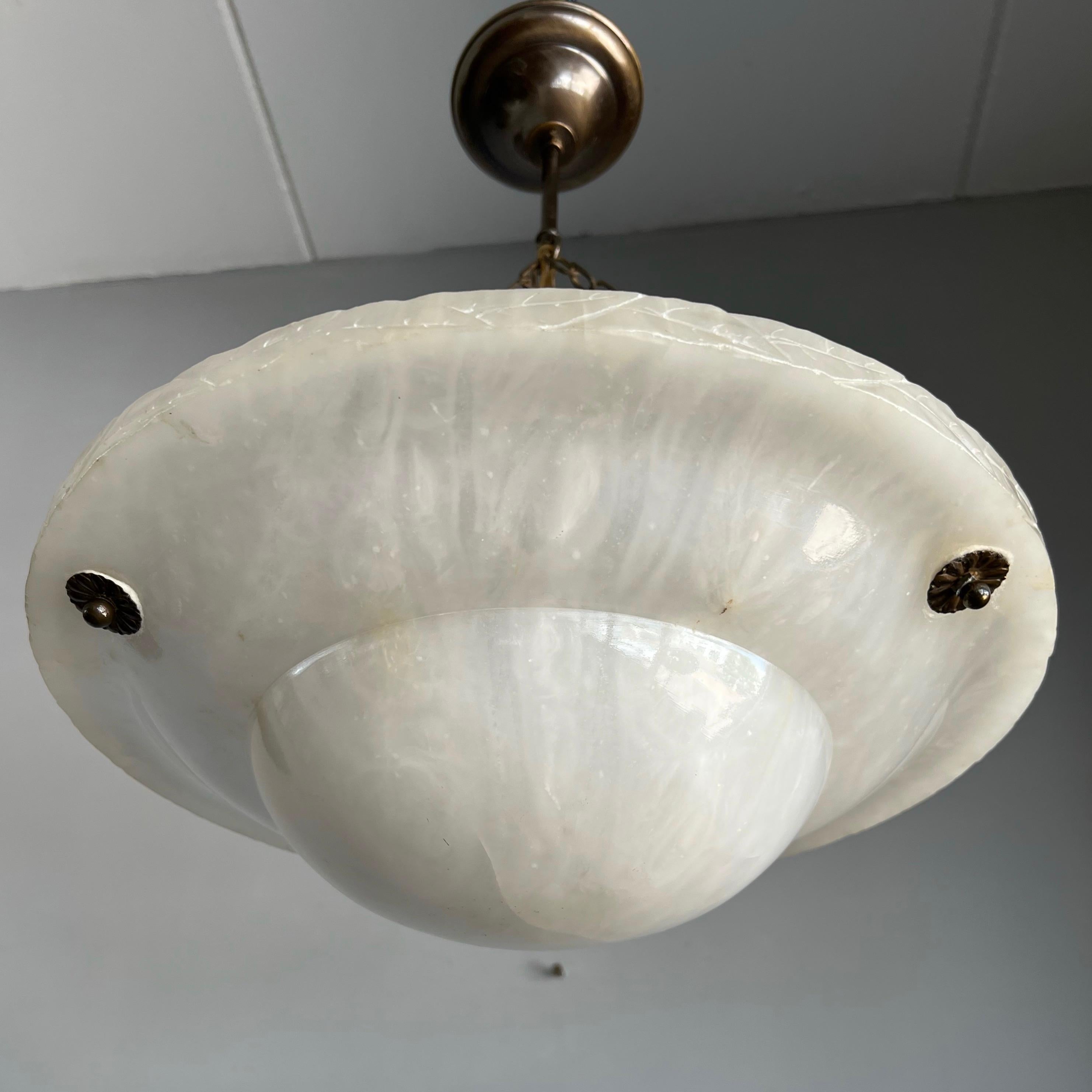 European Top Art Deco Pendant Light / Flush Mount w. Stunning Pure White Alabaster Shade