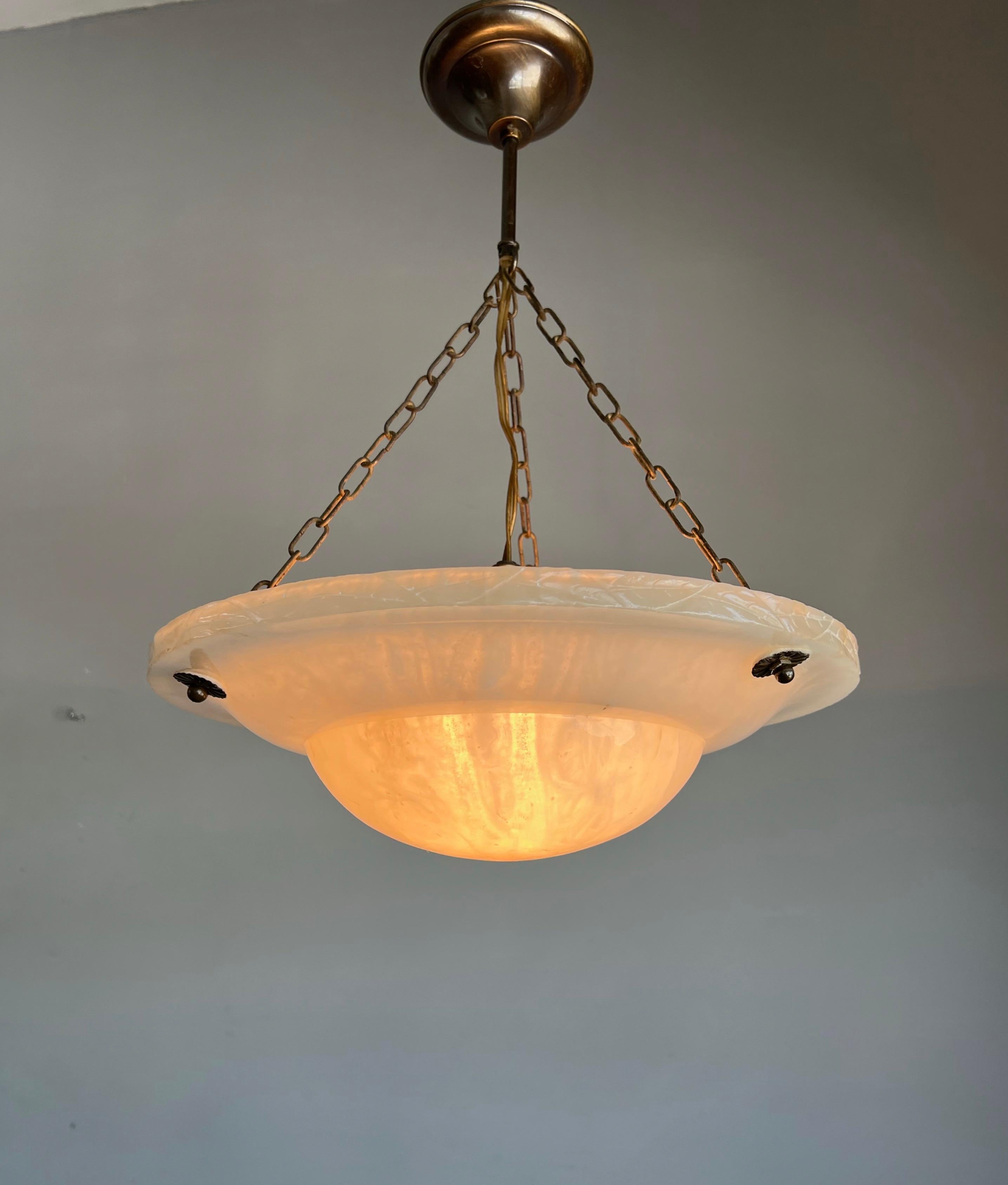 Top Art Deco Pendant Light / Flush Mount w. Stunning Pure White Alabaster Shade In Good Condition In Lisse, NL