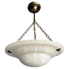 Top Art Deco Pendant Light / Flush Mount w. Stunning Pure White Alabaster Shade