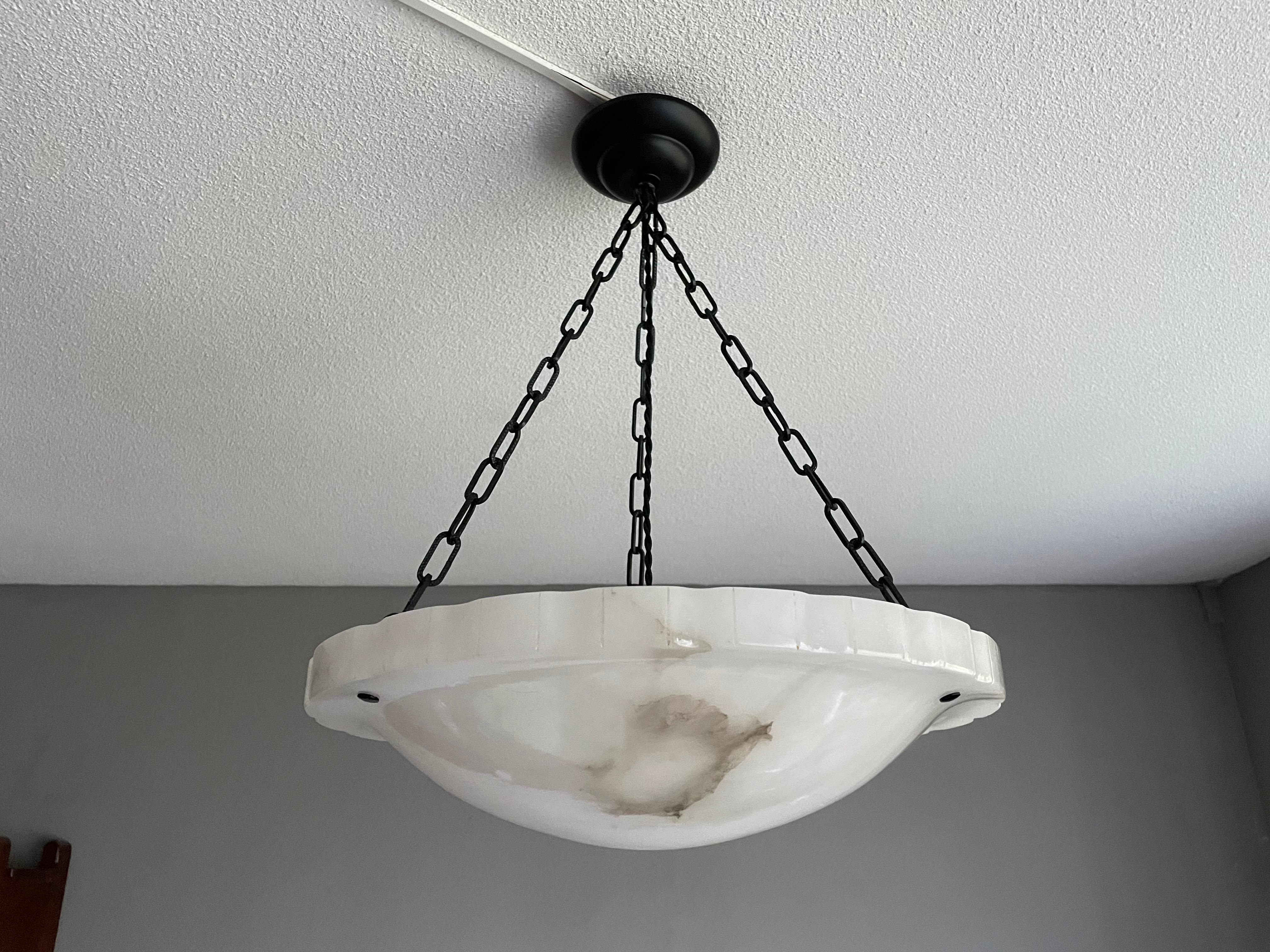 Art Deco Flush Mount with Stunning Art Deco Alabaster Shade & Black Chain, 1920 11