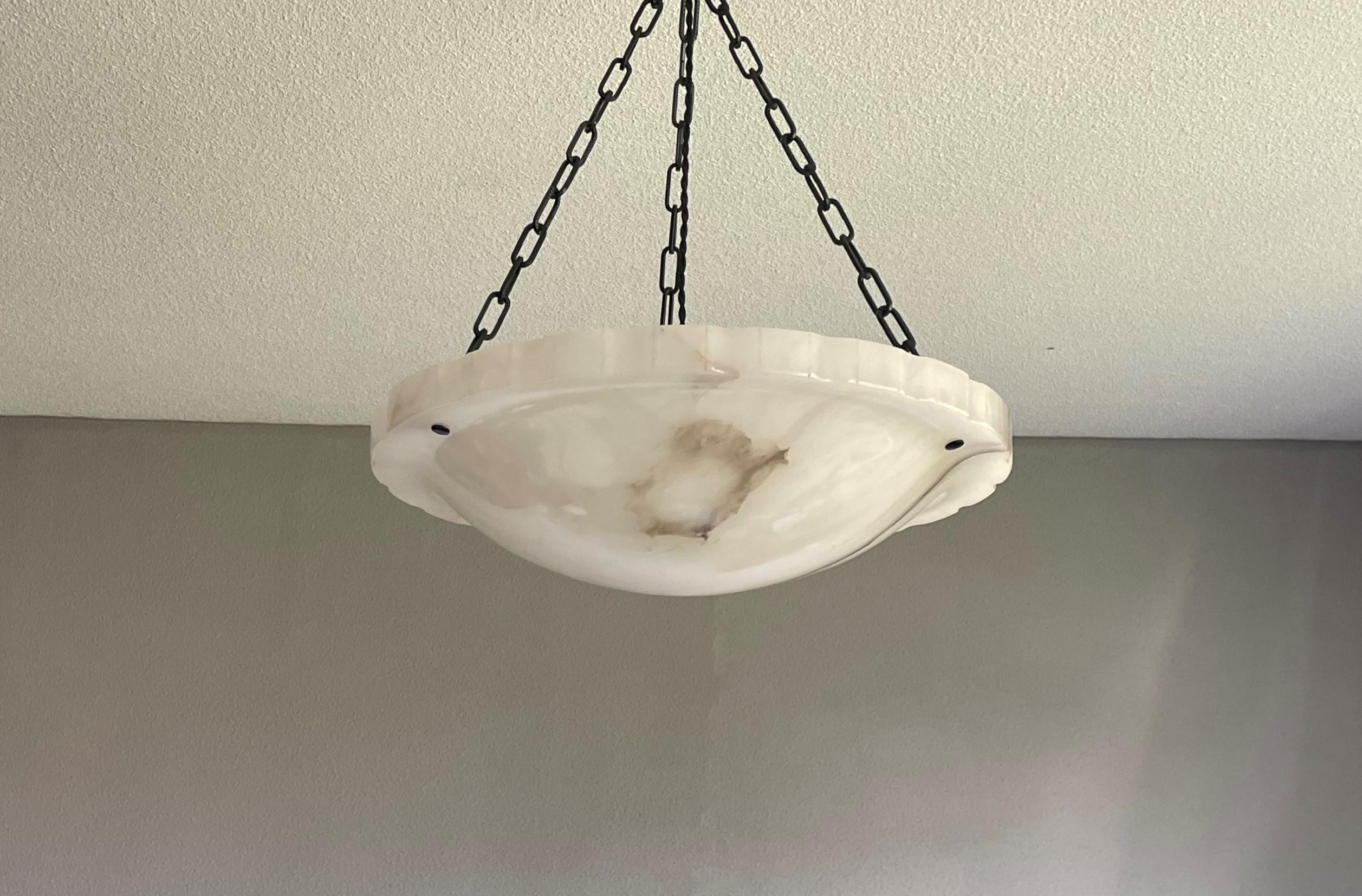 Art Deco Flush Mount with Stunning Art Deco Alabaster Shade & Black Chain, 1920 13