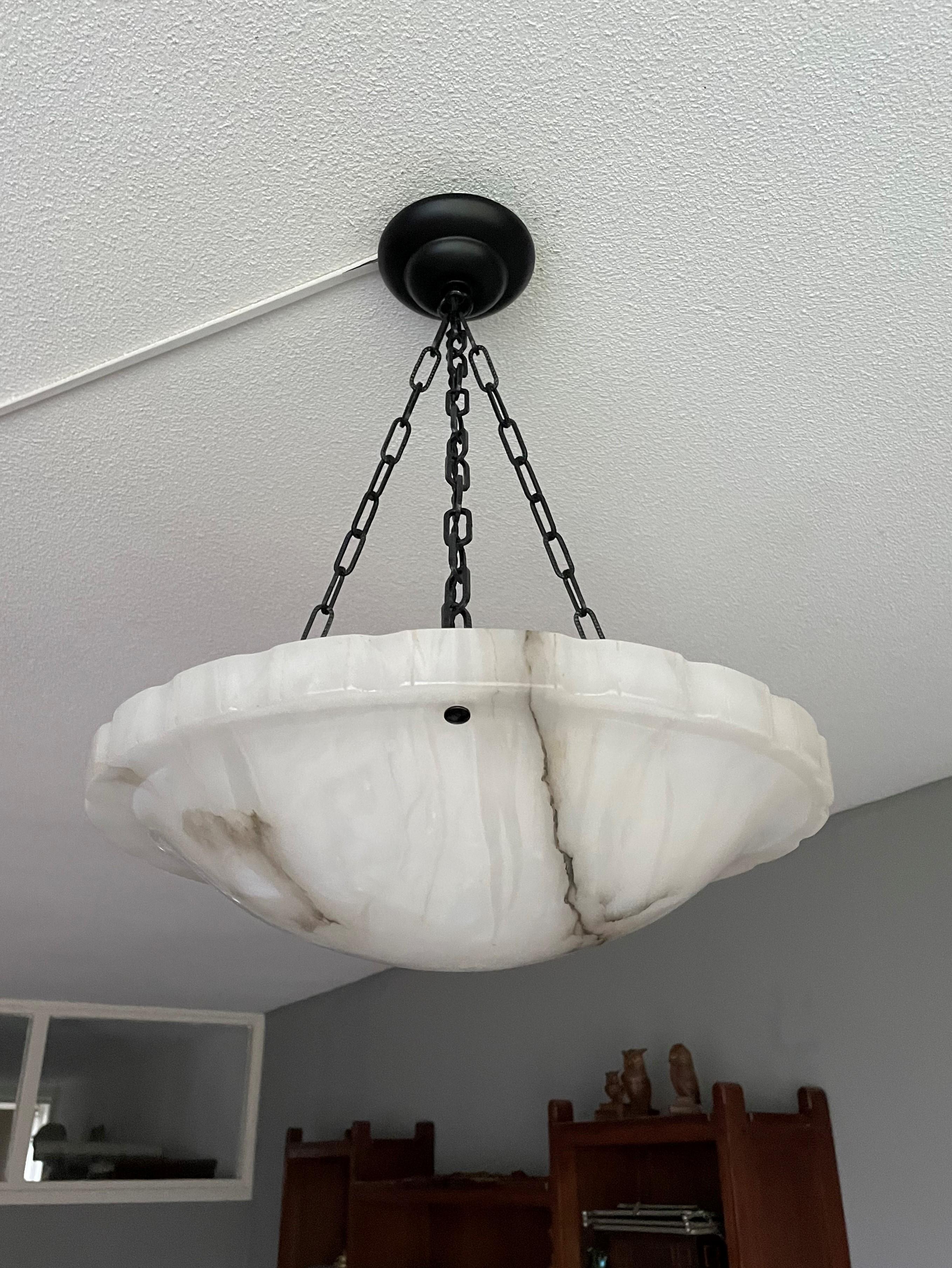 Art Deco Flush Mount with Stunning Art Deco Alabaster Shade & Black Chain, 1920 3