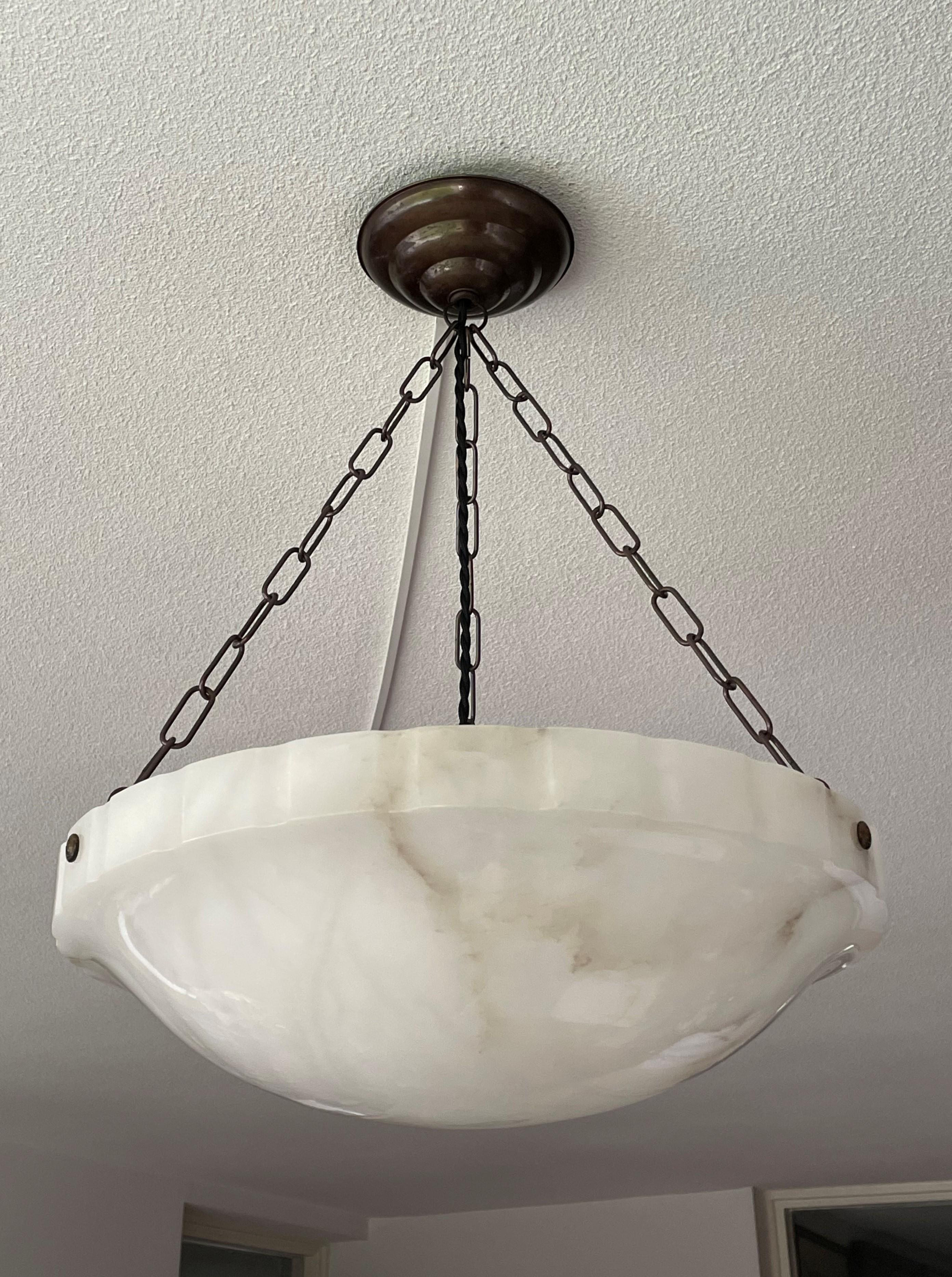 Art Deco Flush Mount with Stunning Art Deco Alabaster Shade & Bronzed Chain 1920 12
