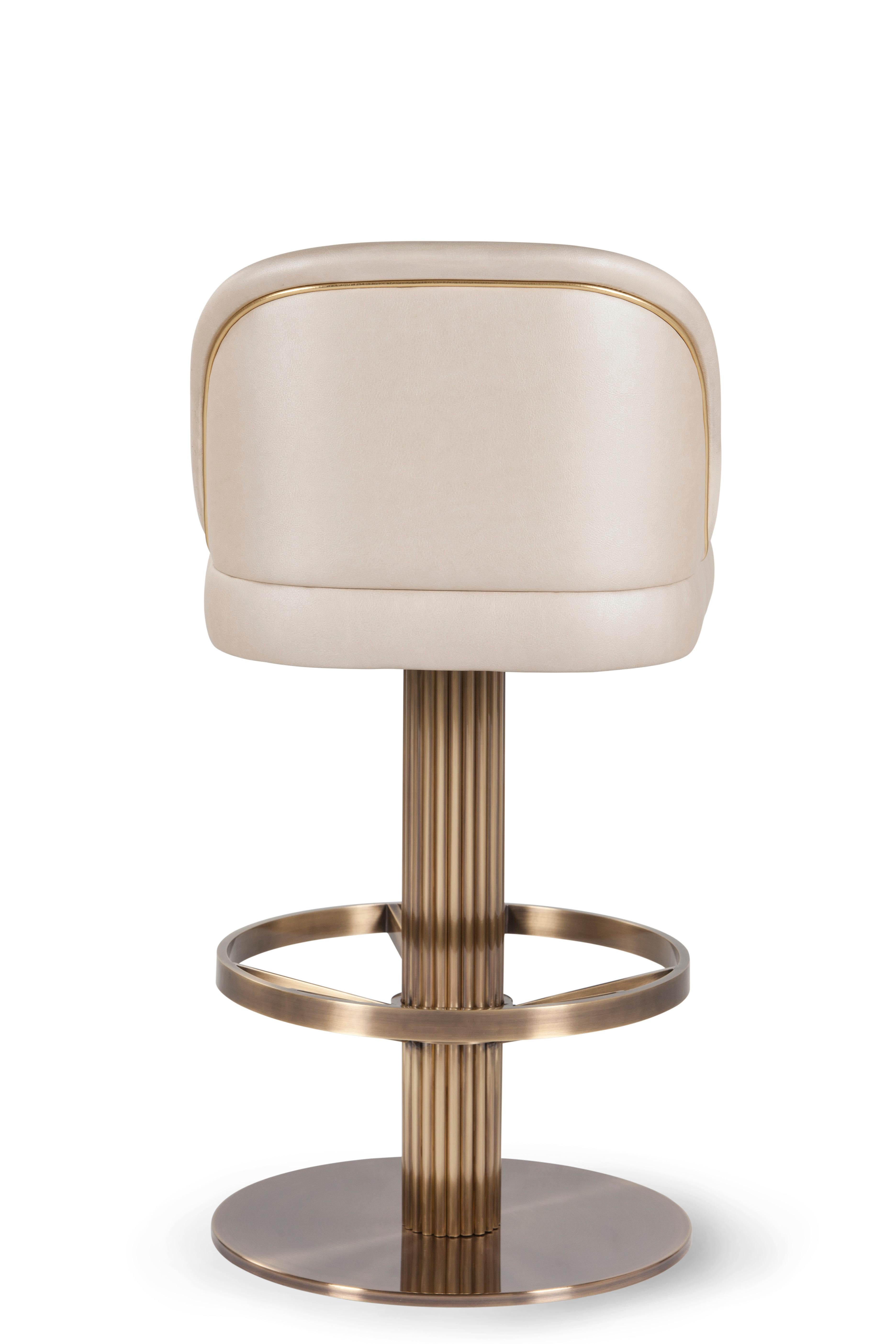 Art Deco Flöte Barhocker, Beige Leder, Messing, Handgemacht Portugal von Greenapple im Zustand „Neu“ im Angebot in Lisboa, PT