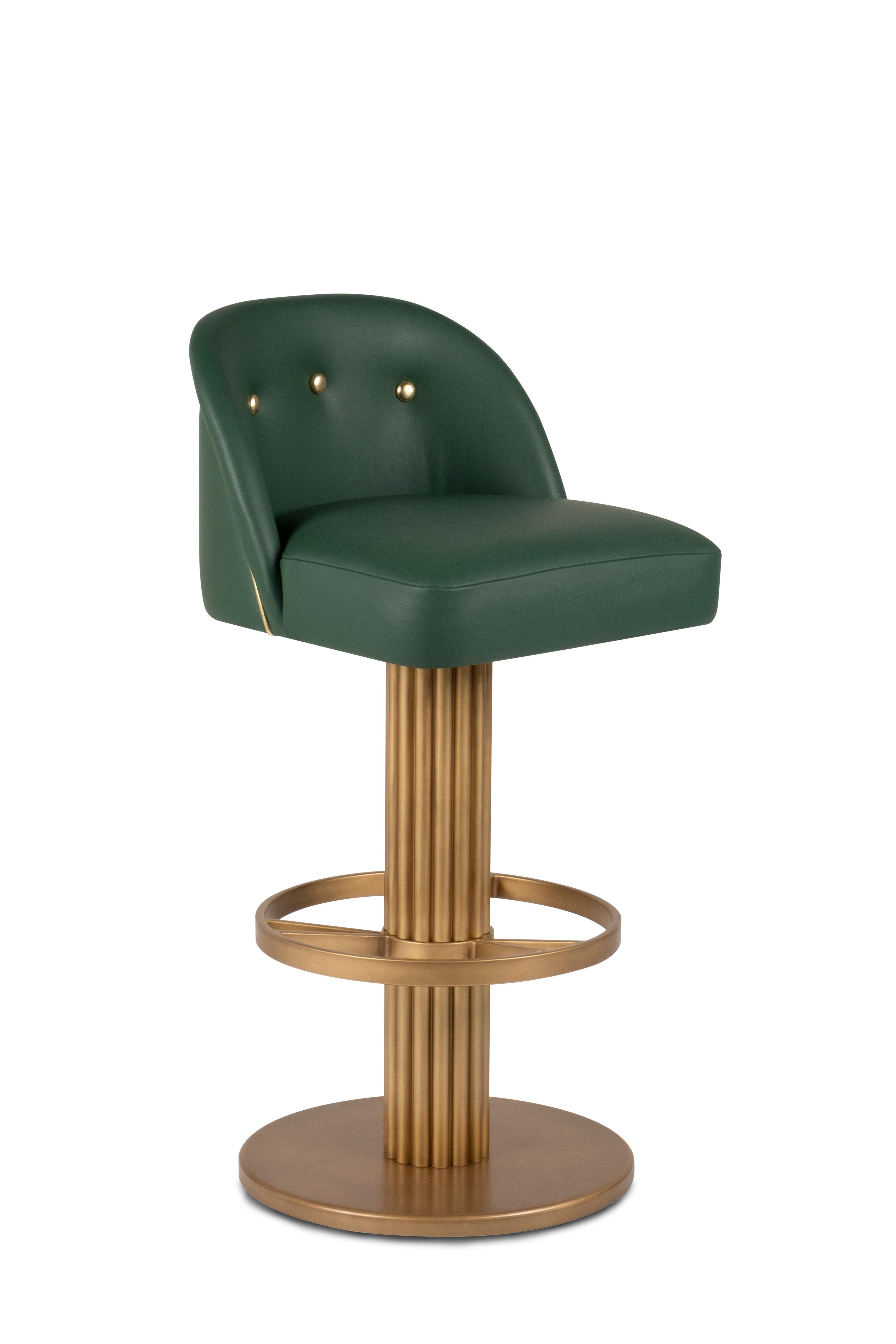Art Deco Flute Bar Stool, Black Leather, Handmade in Portugal by Greenapple For Sale 6