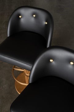 Art Deco Flute Leather Bar Stool, Black, Handmade in Portugal by Greenapple