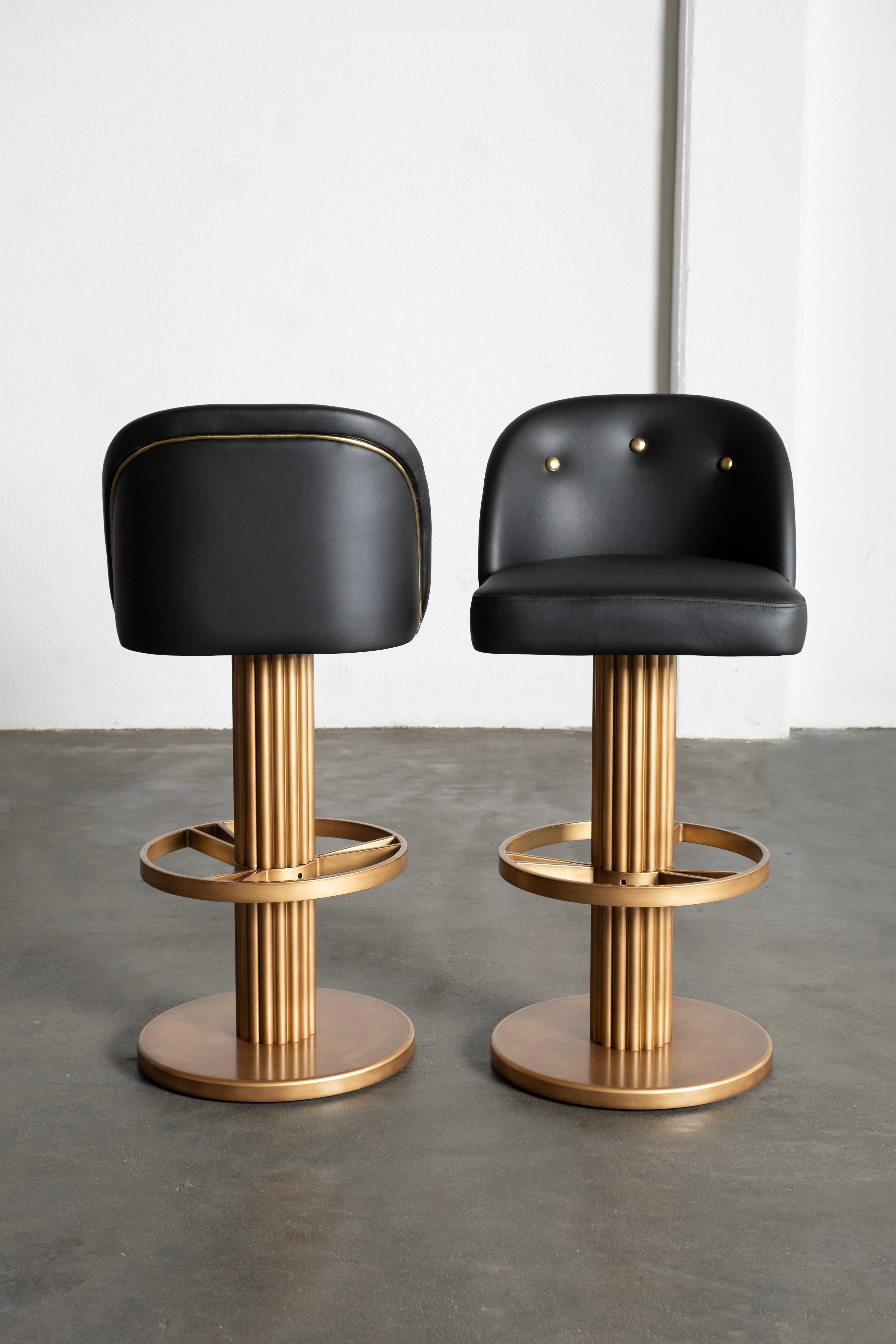 Art Deco Flute Bar Stool, Black Leather, Handmade in Portugal by Greenapple For Sale 3