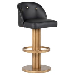 Tabouret de bar art déco en cuir noir, fait main au Portugal par Greenapple