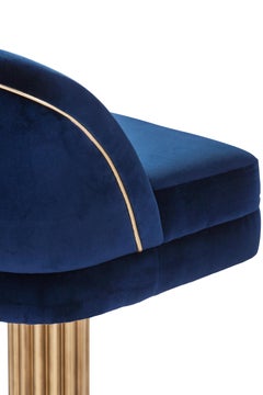 Art Deco Flute Bar Stool, Dark Blue Velvet, Handmade in Portugal by Greenapple