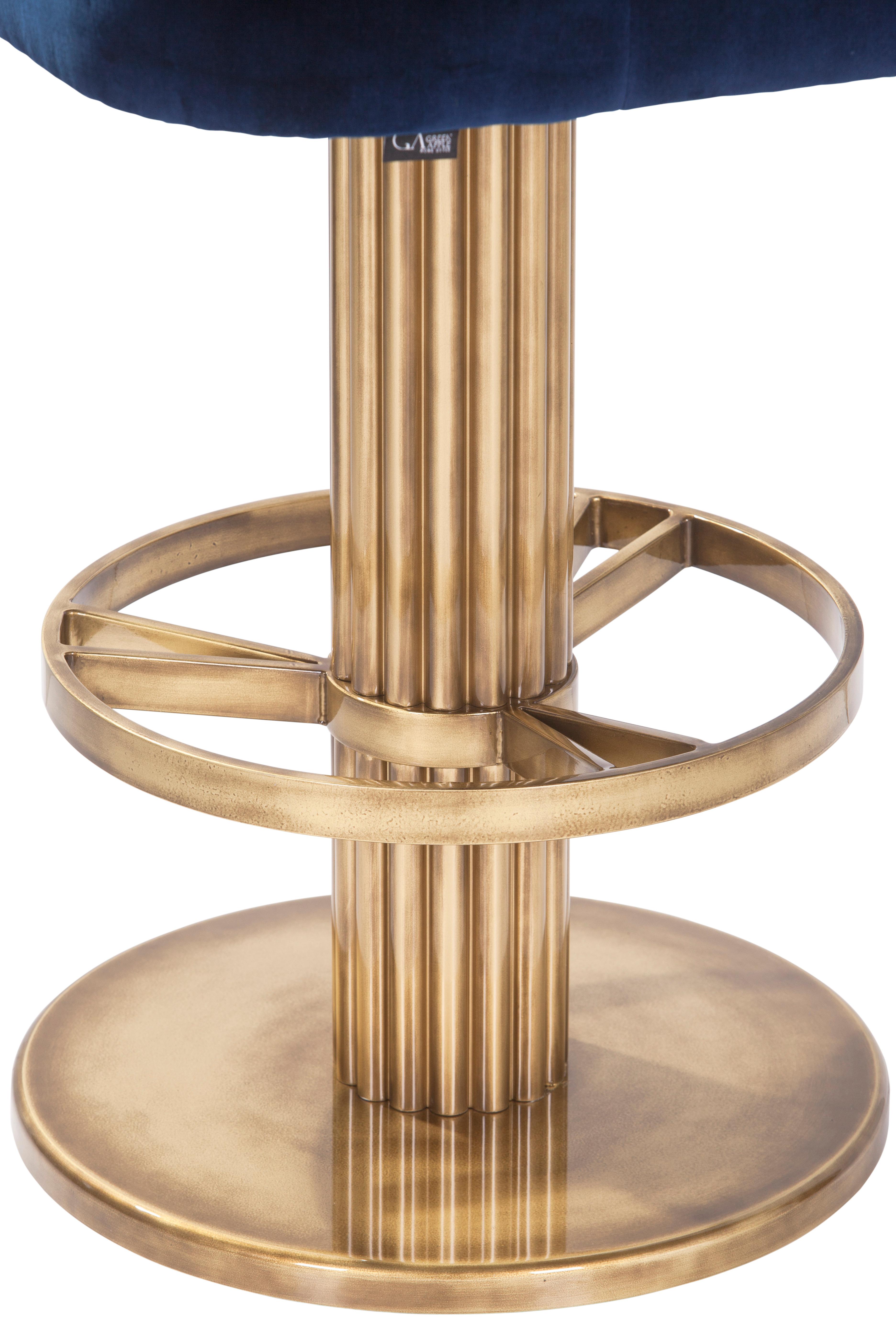 Art Deco Flute Barhocker, dunkelblauer Samt, handgefertigt in Portugal von Greenapple (21. Jahrhundert und zeitgenössisch) im Angebot