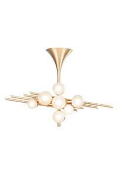 Art Deco Flute Chandelier, Brass, Handmade in Portugal by Greenapple