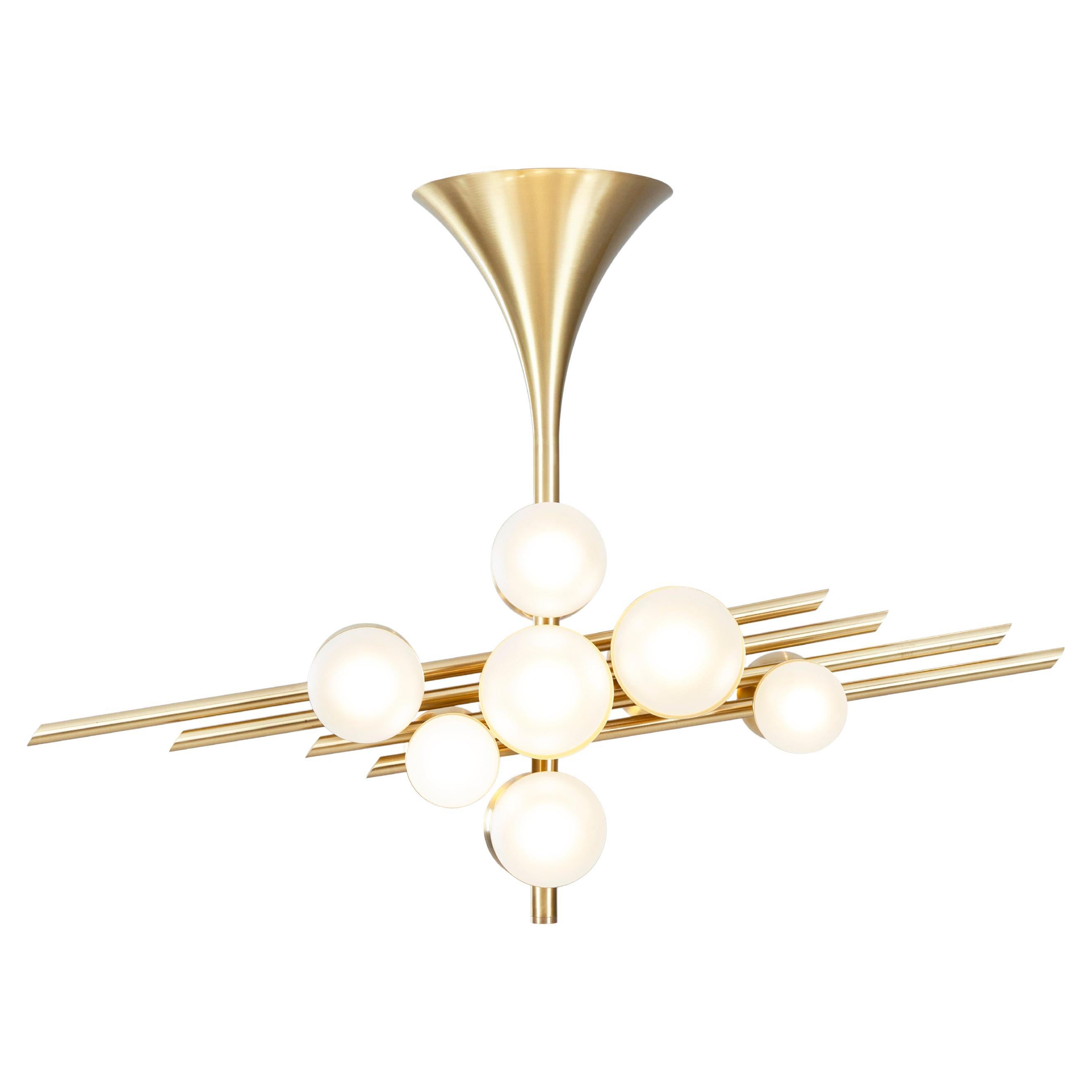 Art Deco Flute Chandelier, Brass, Handmade in Portugal by Greenapple