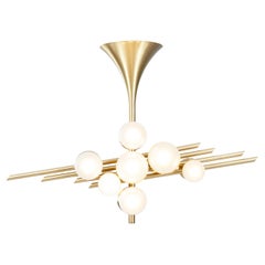 Art Deco Flute Chandelier, Brass, Handmade in Portugal by Greenapple