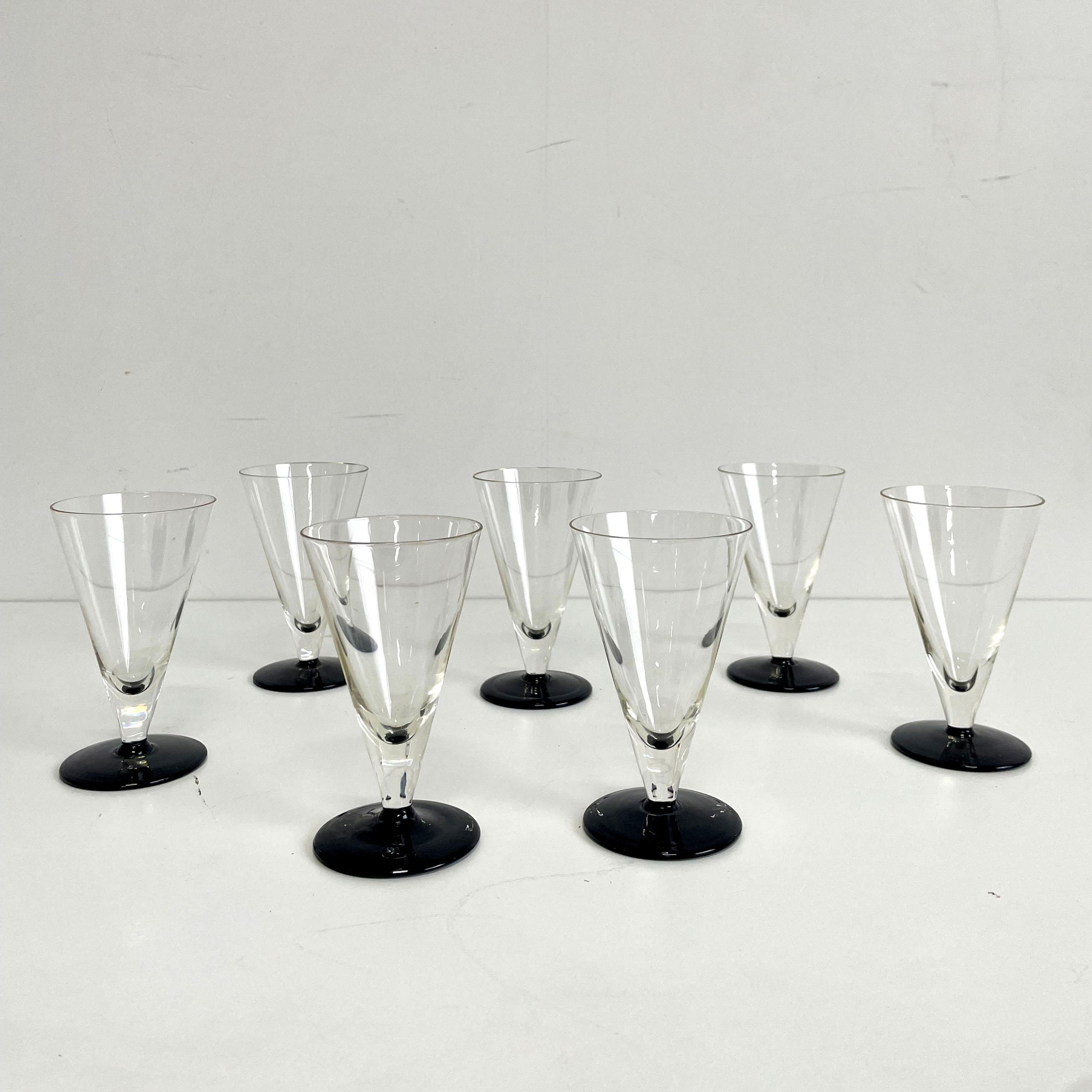 Blown Glass Art Deco Fluted Aperitif Drinking Glasses, Set of 7 For Sale