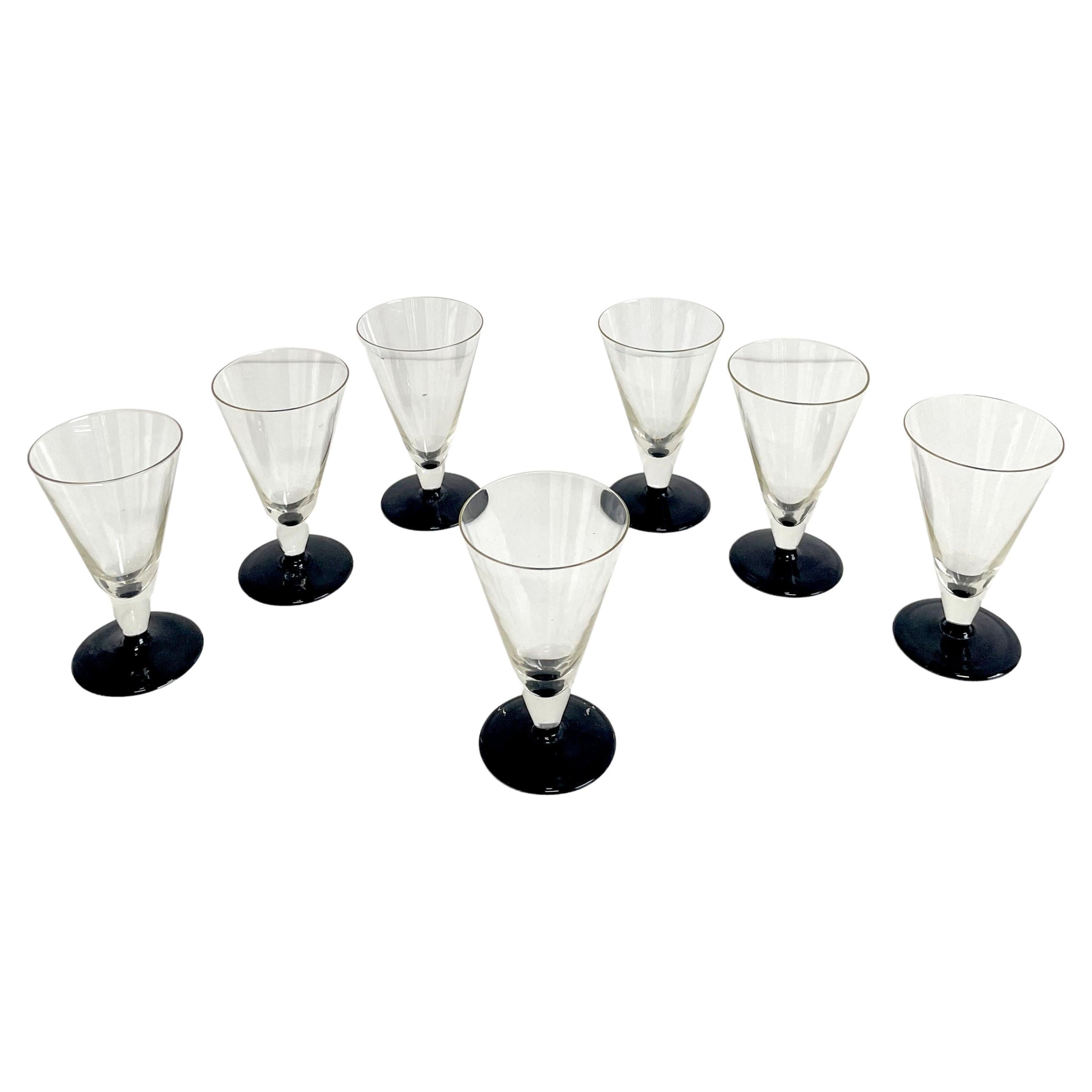 Art Deco Fluted Aperitif Drinking Glasses, Set of 7 For Sale