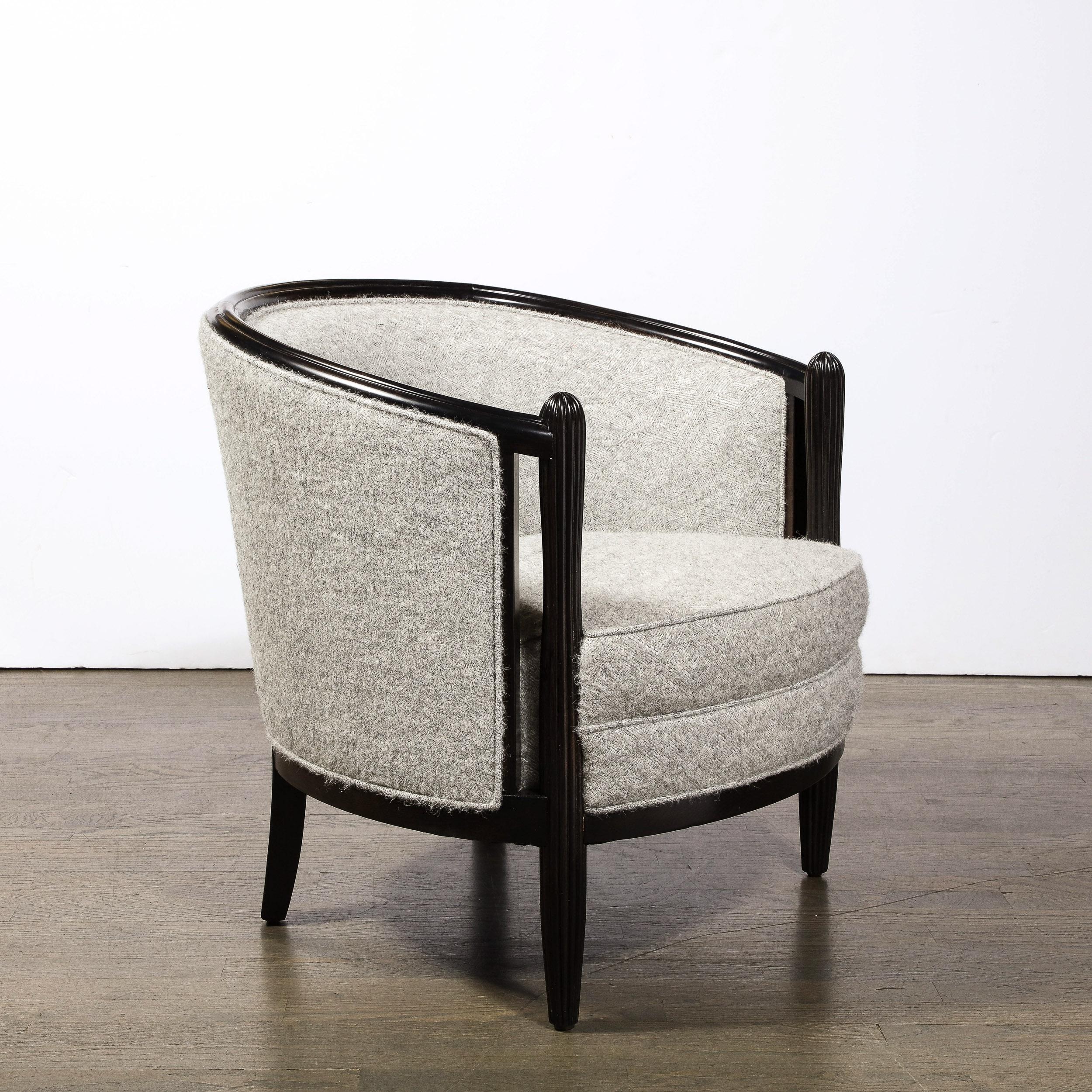 Art Deco Fluted Ruhlmann Style Ebonized Lounge Chairs in Holly Hunt Fabric 6