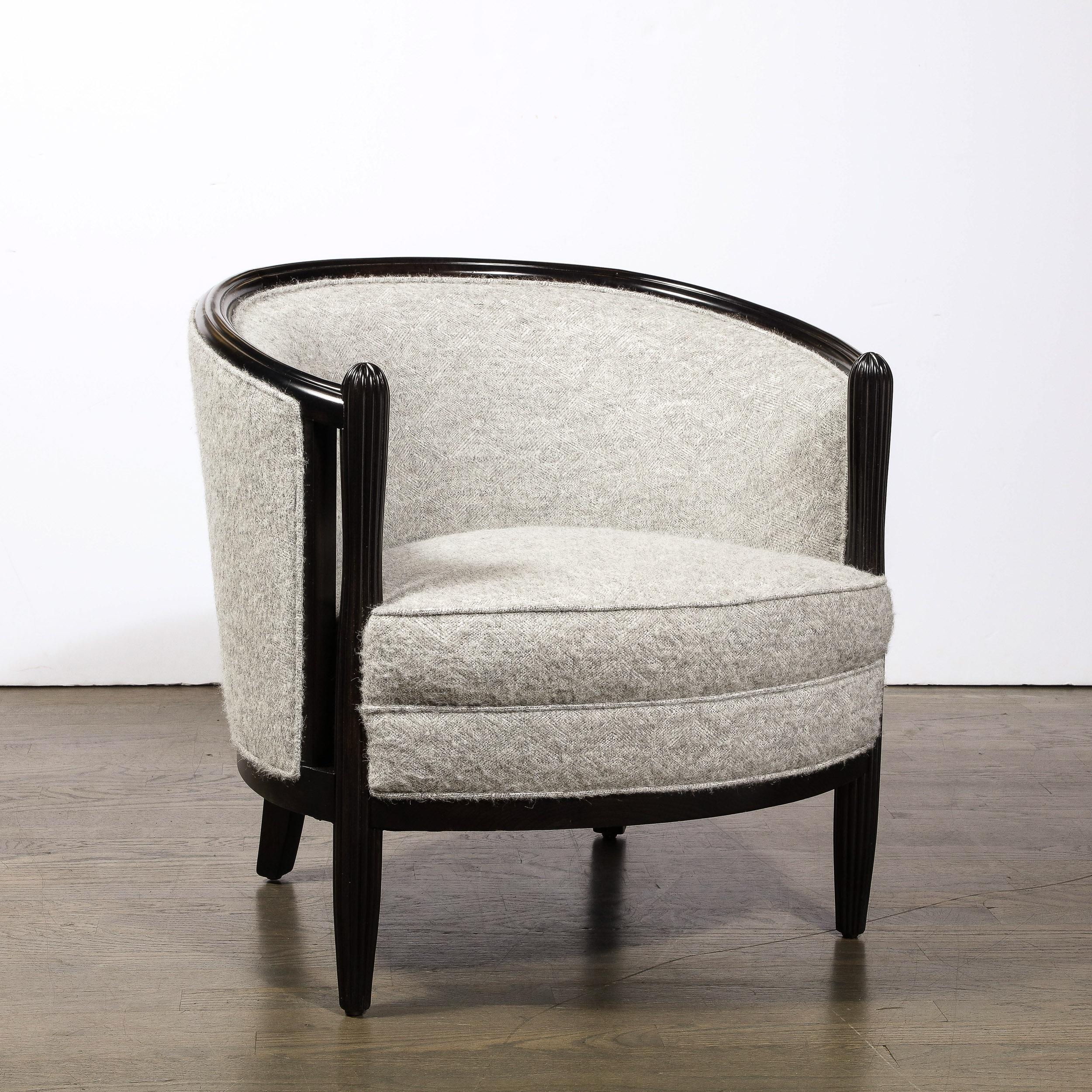 Art Deco Fluted Ruhlmann Style Ebonized Lounge Chairs in Holly Hunt Fabric 7