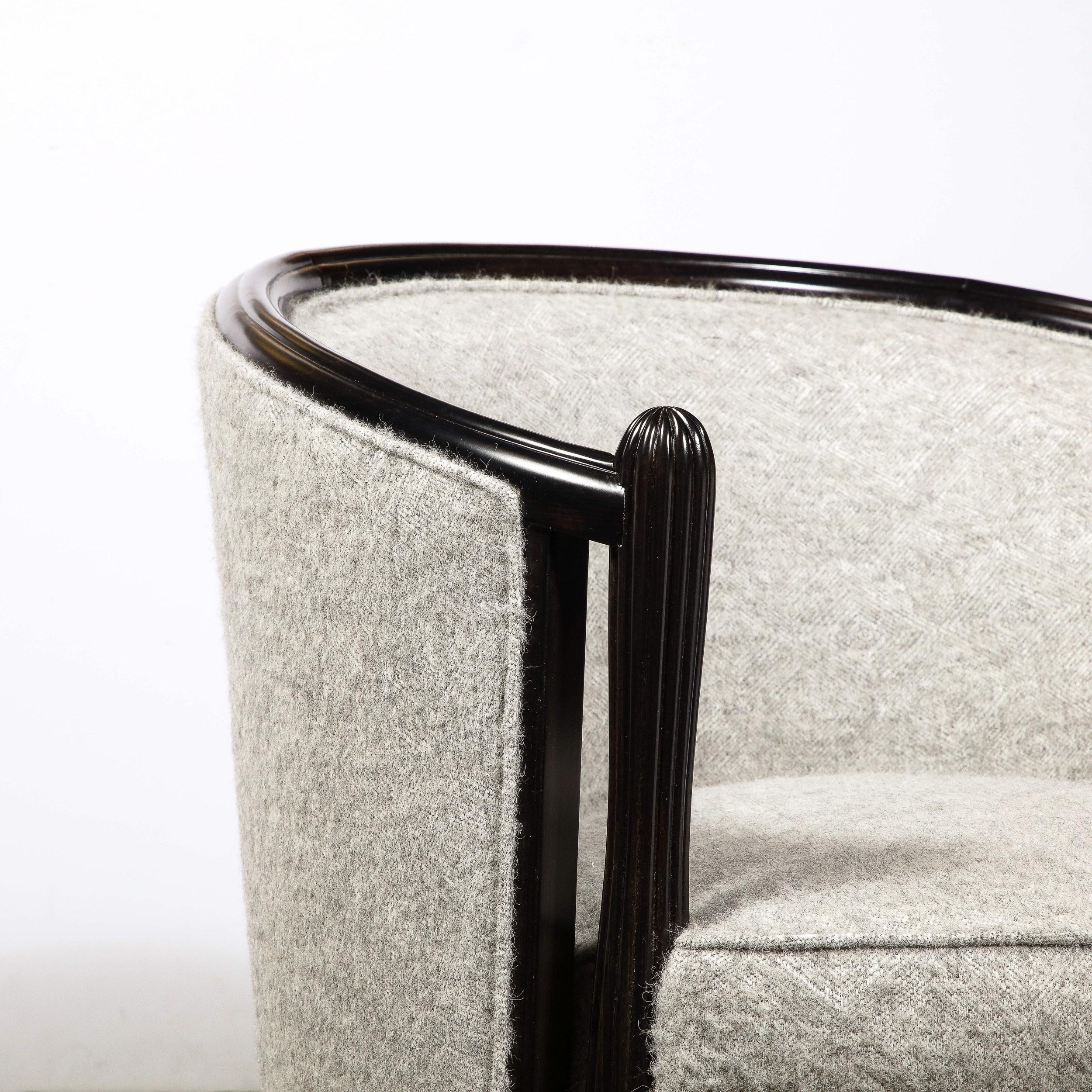 Art Deco Fluted Ruhlmann Style Ebonized Lounge Chairs in Holly Hunt Fabric 8