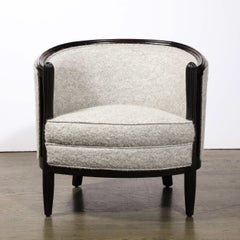 Art Deco Fluted Ruhlmann Style Ebonized Lounge Chairs in Holly Hunt Fabric