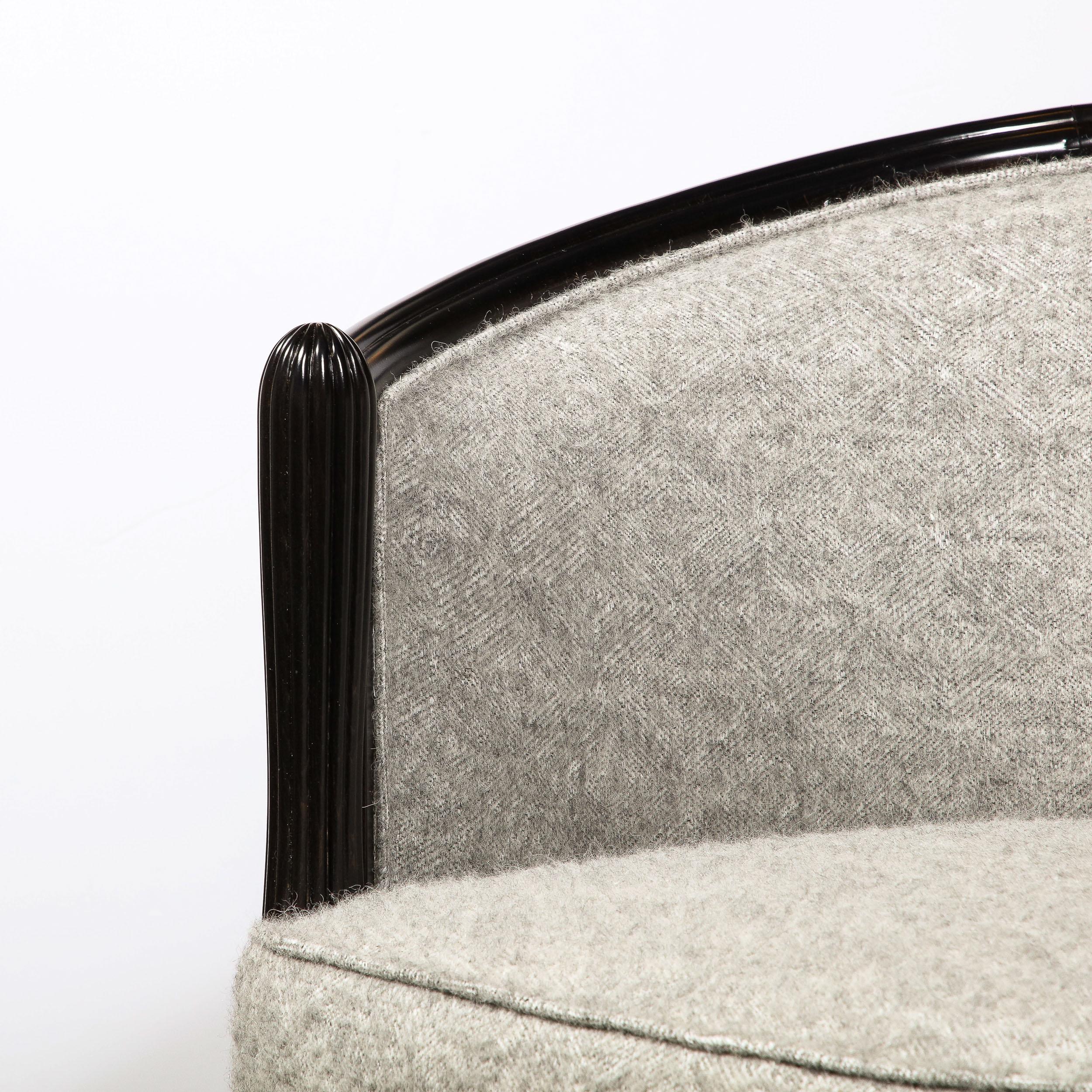 Mid-20th Century Art Deco Fluted Ruhlmann Style Ebonized Lounge Chairs in Holly Hunt Fabric