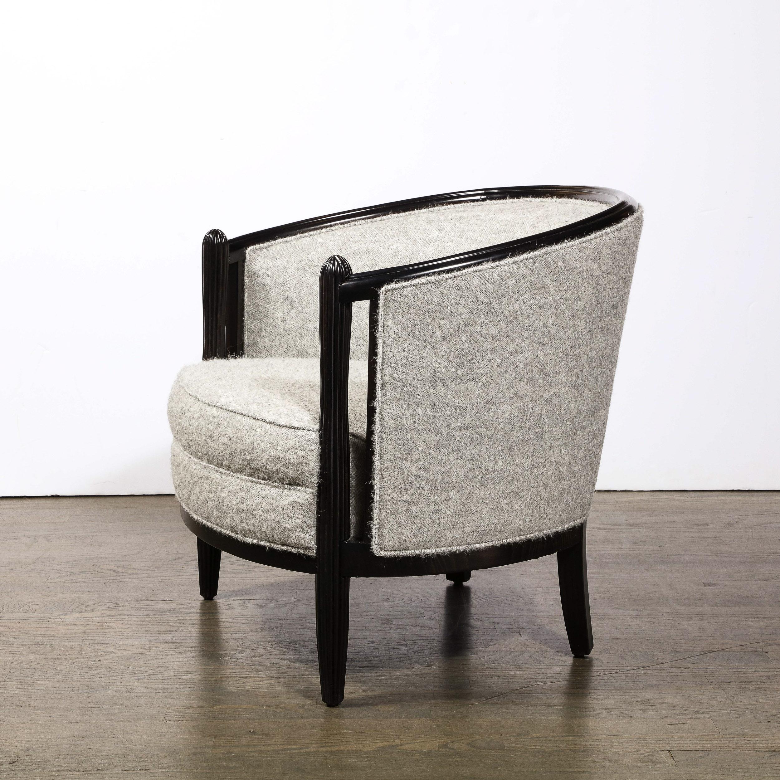 Art Deco Fluted Ruhlmann Style Ebonized Lounge Chairs in Holly Hunt Fabric 1