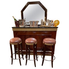 Art Deco Fluted Stand Behind Bar with Matching Stools