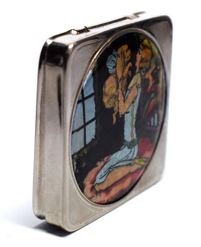 Art Deco Foiled Backed Stratnoid, 1930s Art Deco Ladies Powder Compact In Good Condition In Westward ho, GB