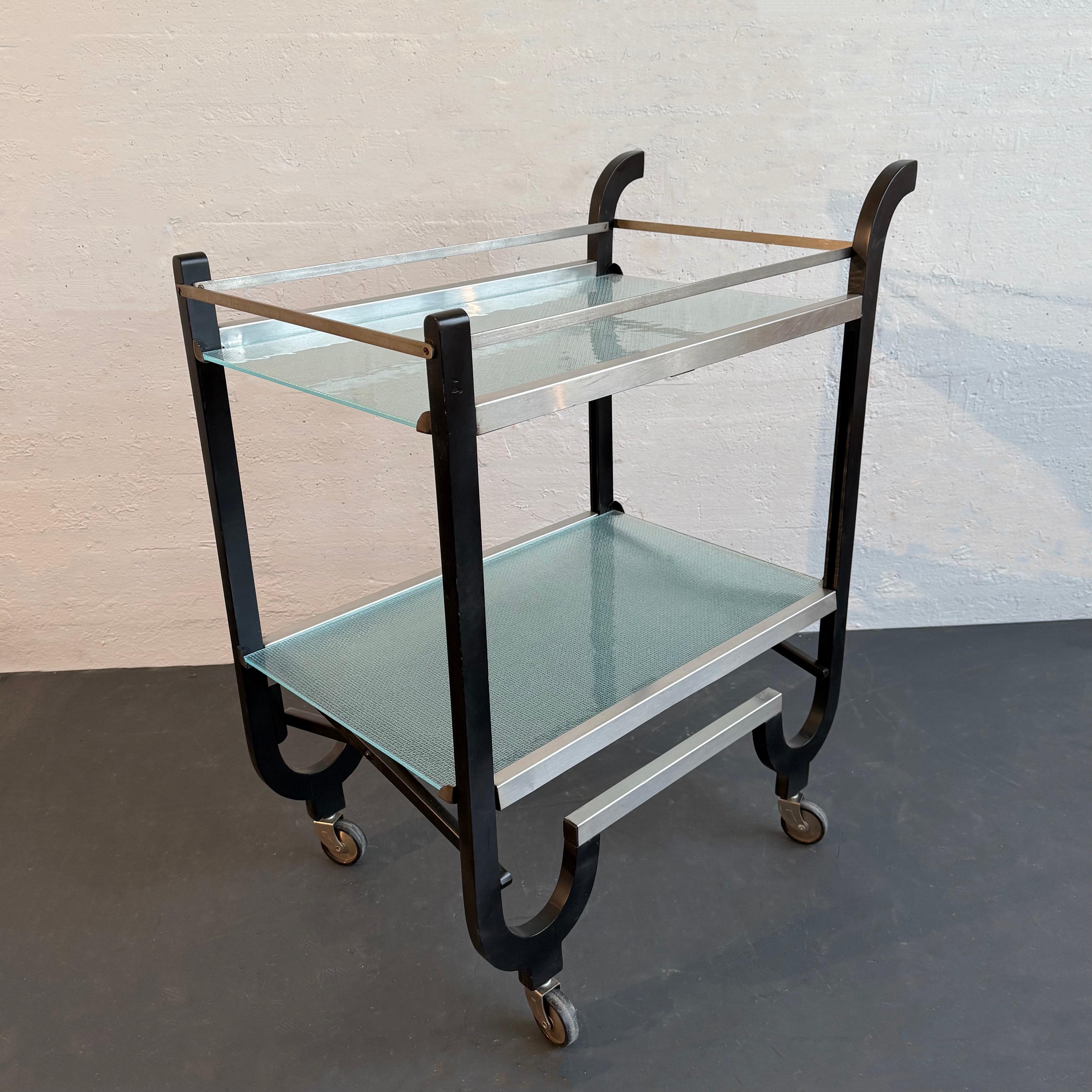 Glass Art Deco Folding Bar Cart Attributed to Donald Deskey For Sale