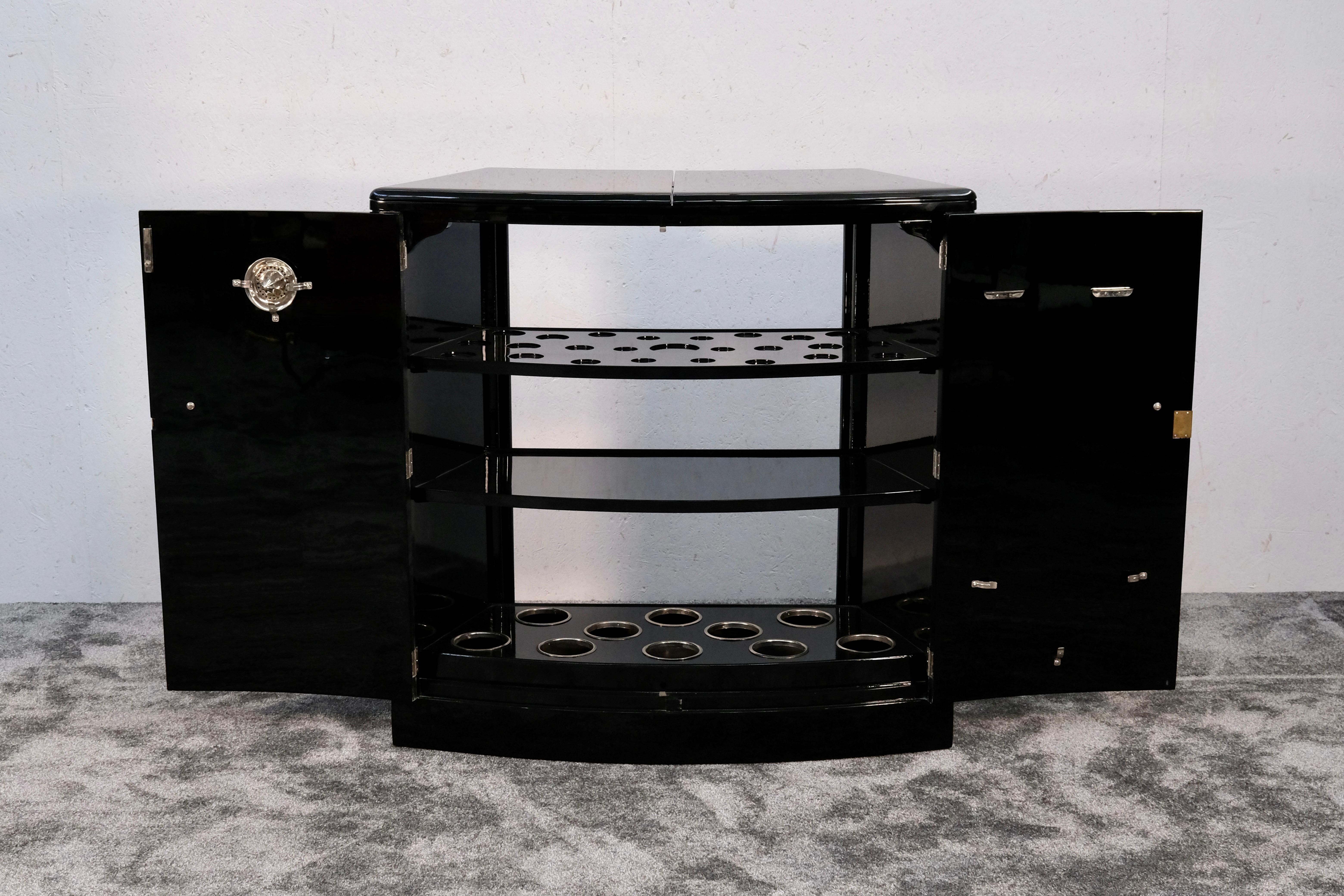 Lacquered Art Deco Folding Bar Counter, France 1930s in Black Piano Lacquer on Wheels