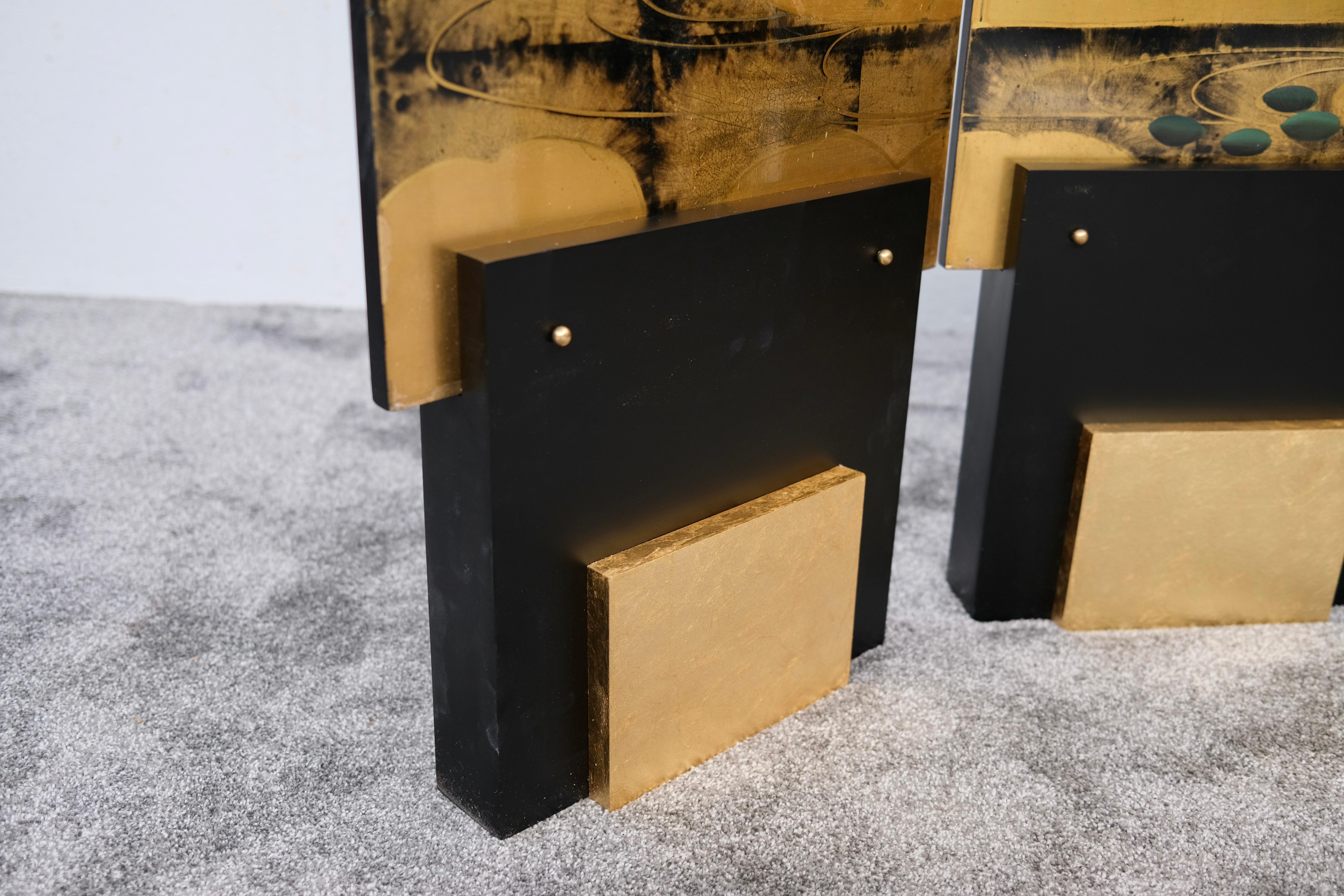 Art Deco Folding Screen with Gilded Panels and Painted Birds, France 1930/40s In condizioni buone in vendita a Ulm, DE