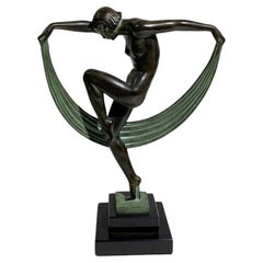 Antique Art Deco "Folie" Dancer Sculpture by Denis for Max Le Verrier, Signed "Denis"