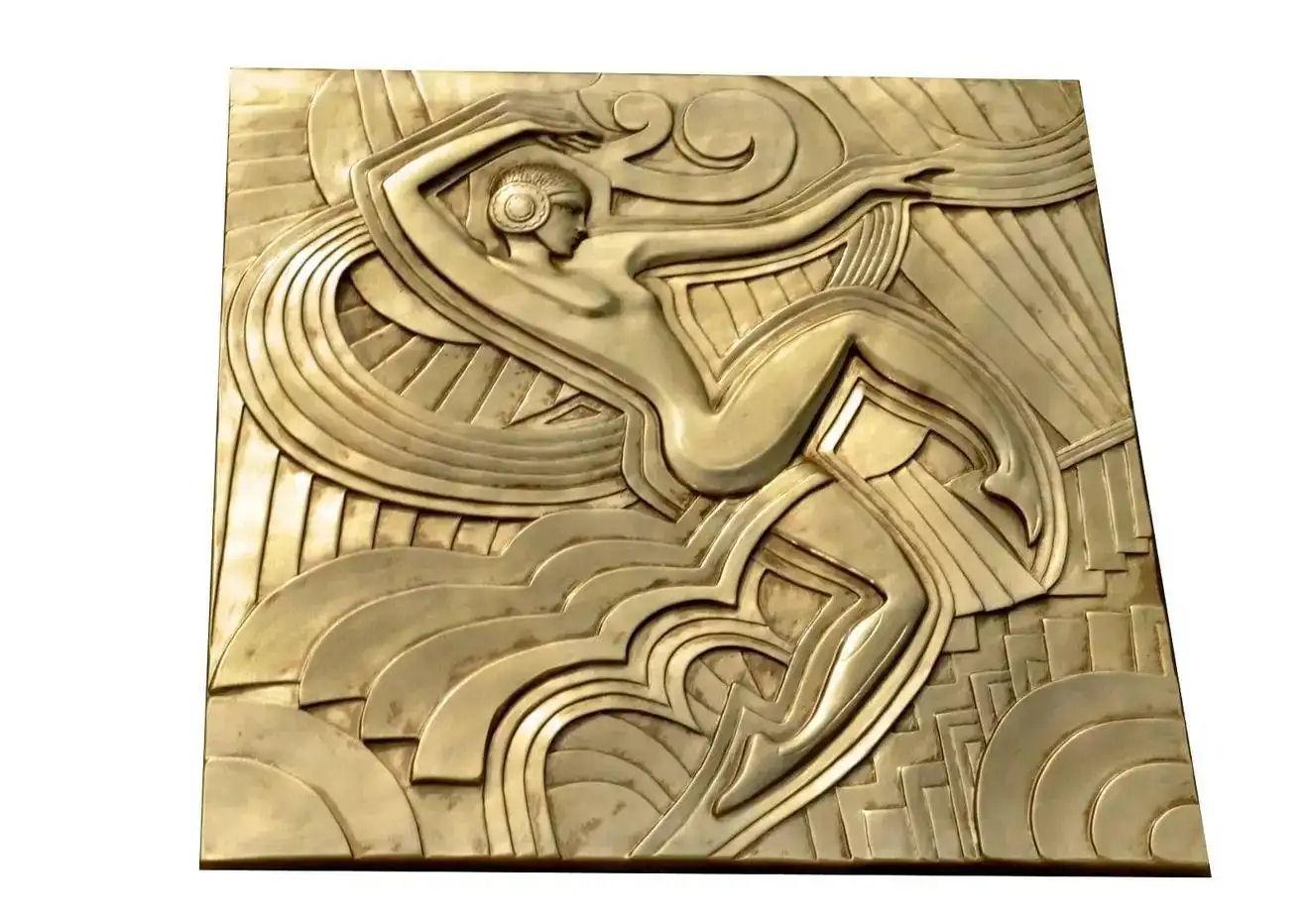 Gilt Art Deco 'Folies Bergeres' Large Hanging Wall Plaque, French For Sale
