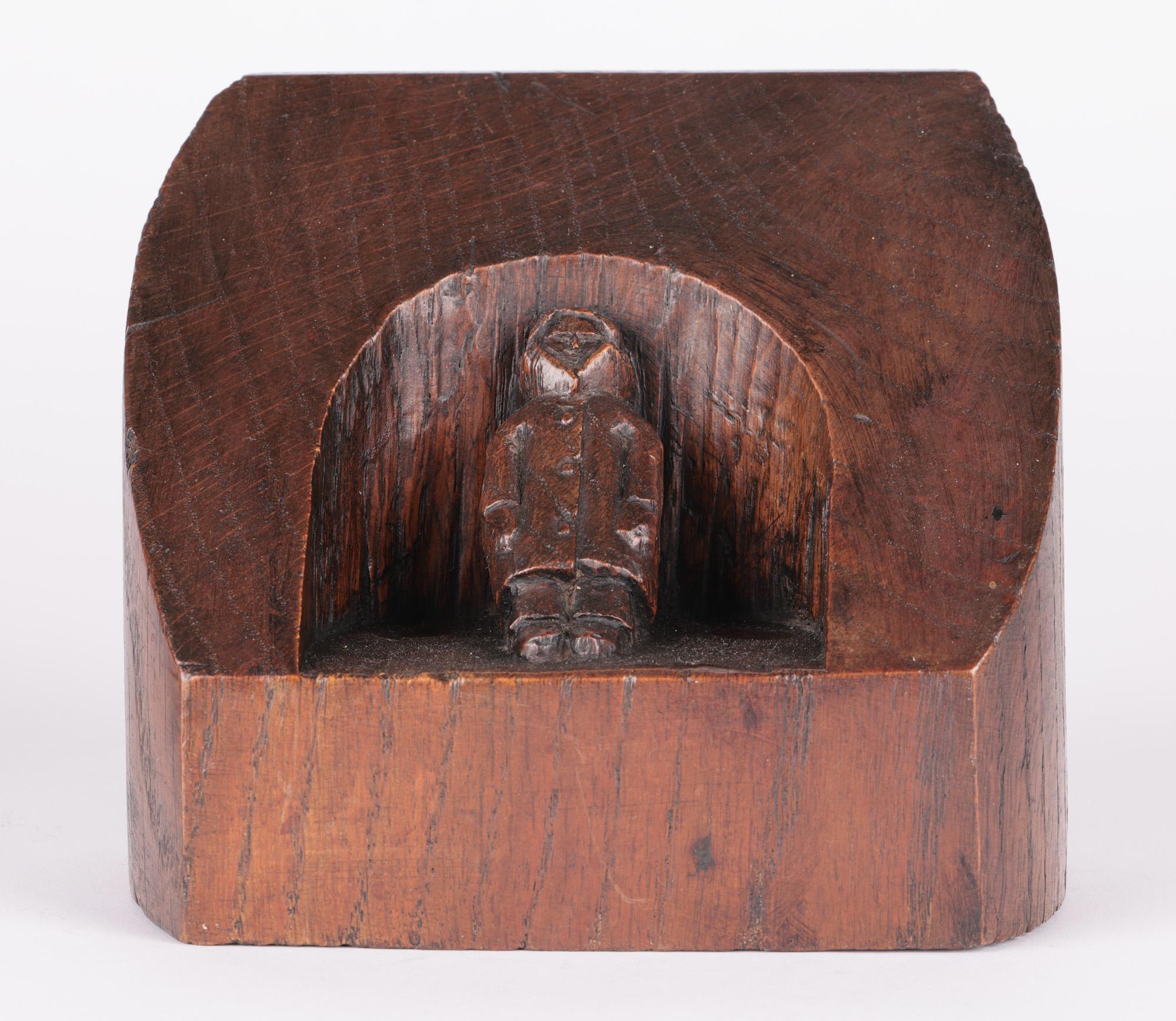 Art Deco Folkart Pair Oak Hand Carved Figural Bookends For Sale 5