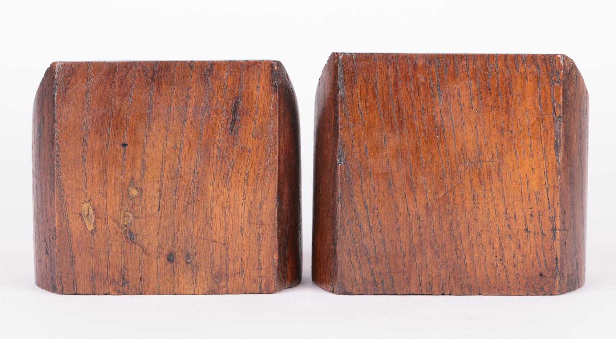 Art Deco Folkart Pair Oak Hand Carved Figural Bookends For Sale 6