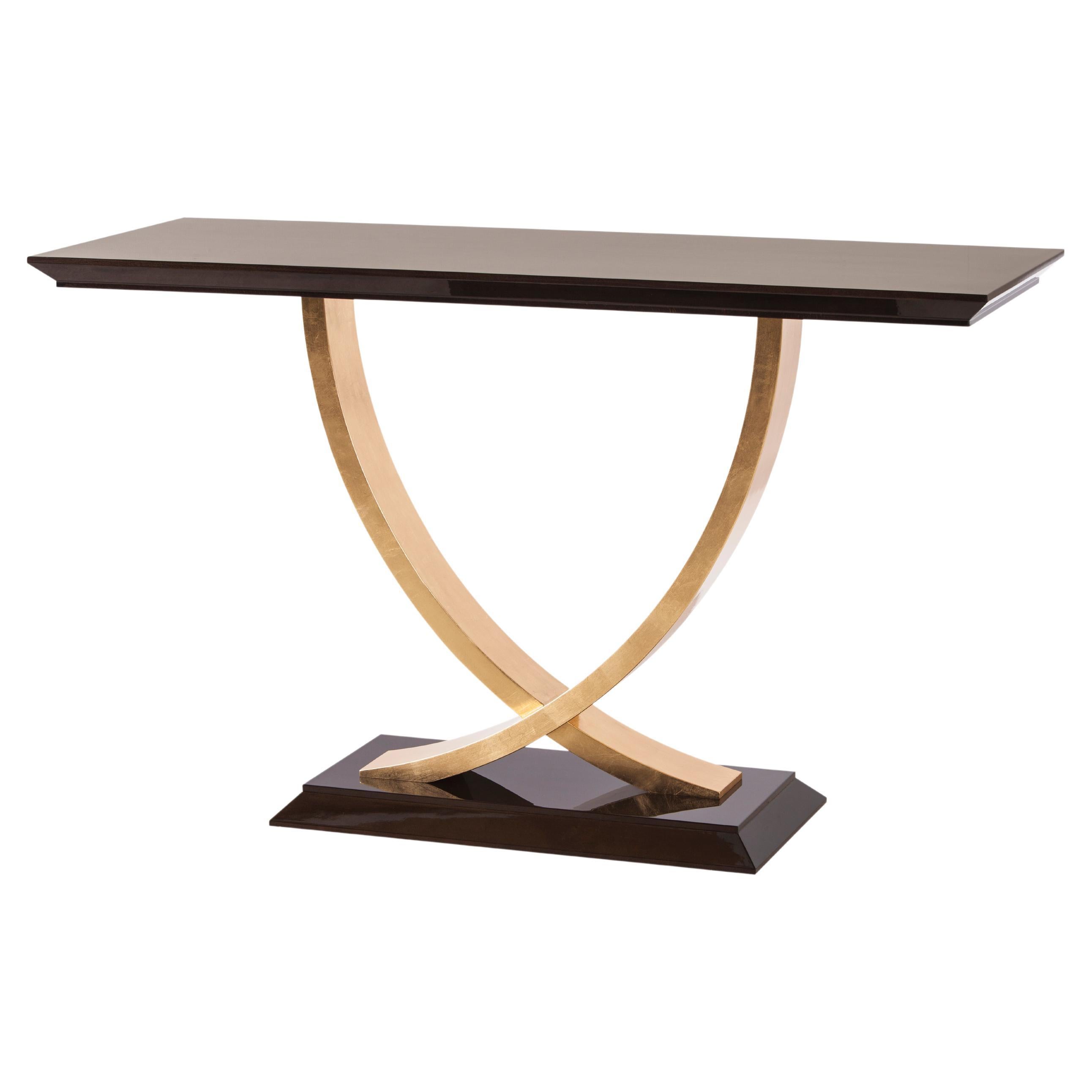 Mesa Consola Art Decó Fontaine, Haya Hoja de Oro, Hecho a Mano Portugal Greenapple