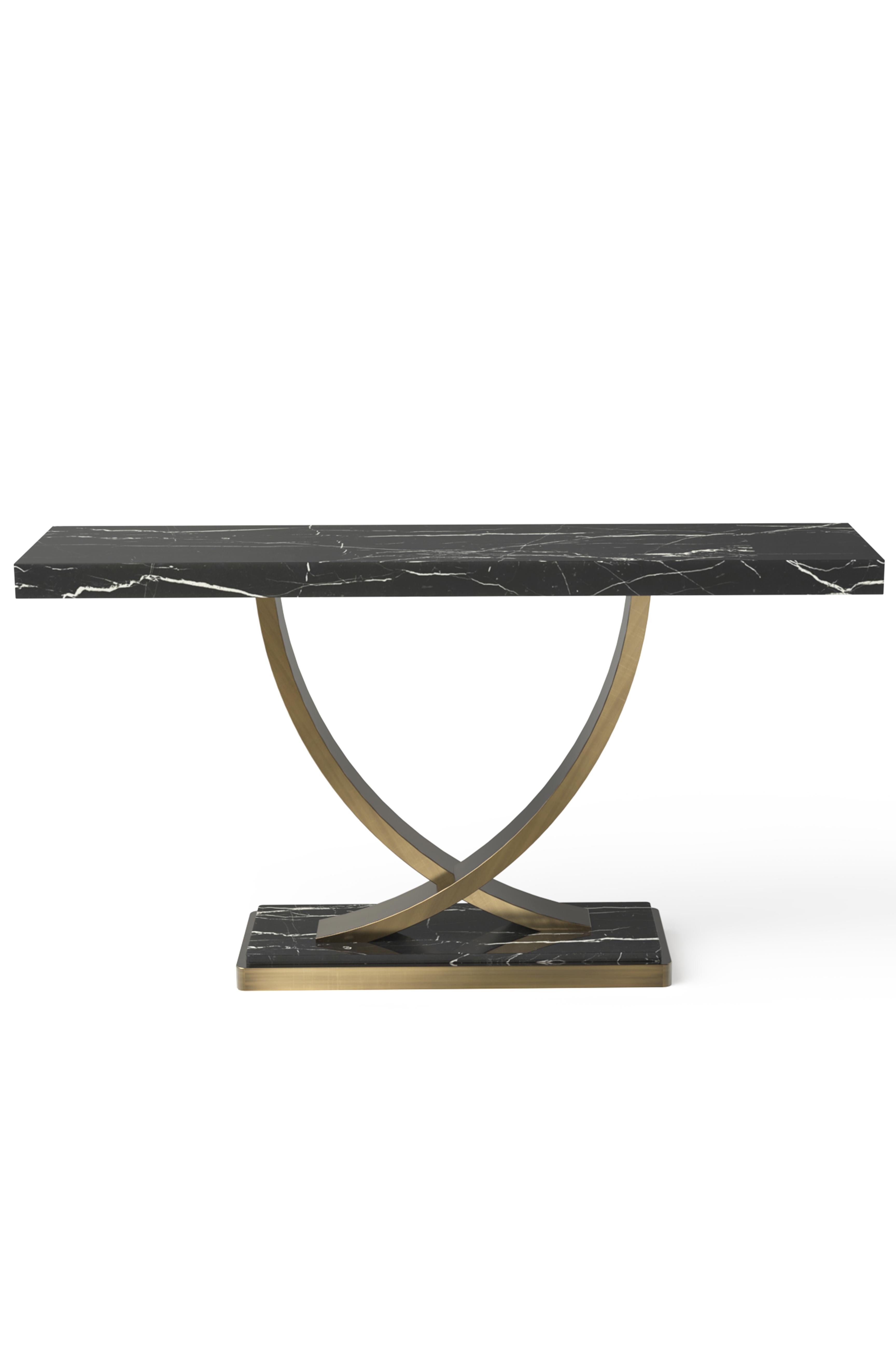 Mid-Century Modern Art Deco Fontaine Console Table, Brass Marble, Handmade Portugal by Greenapple For Sale