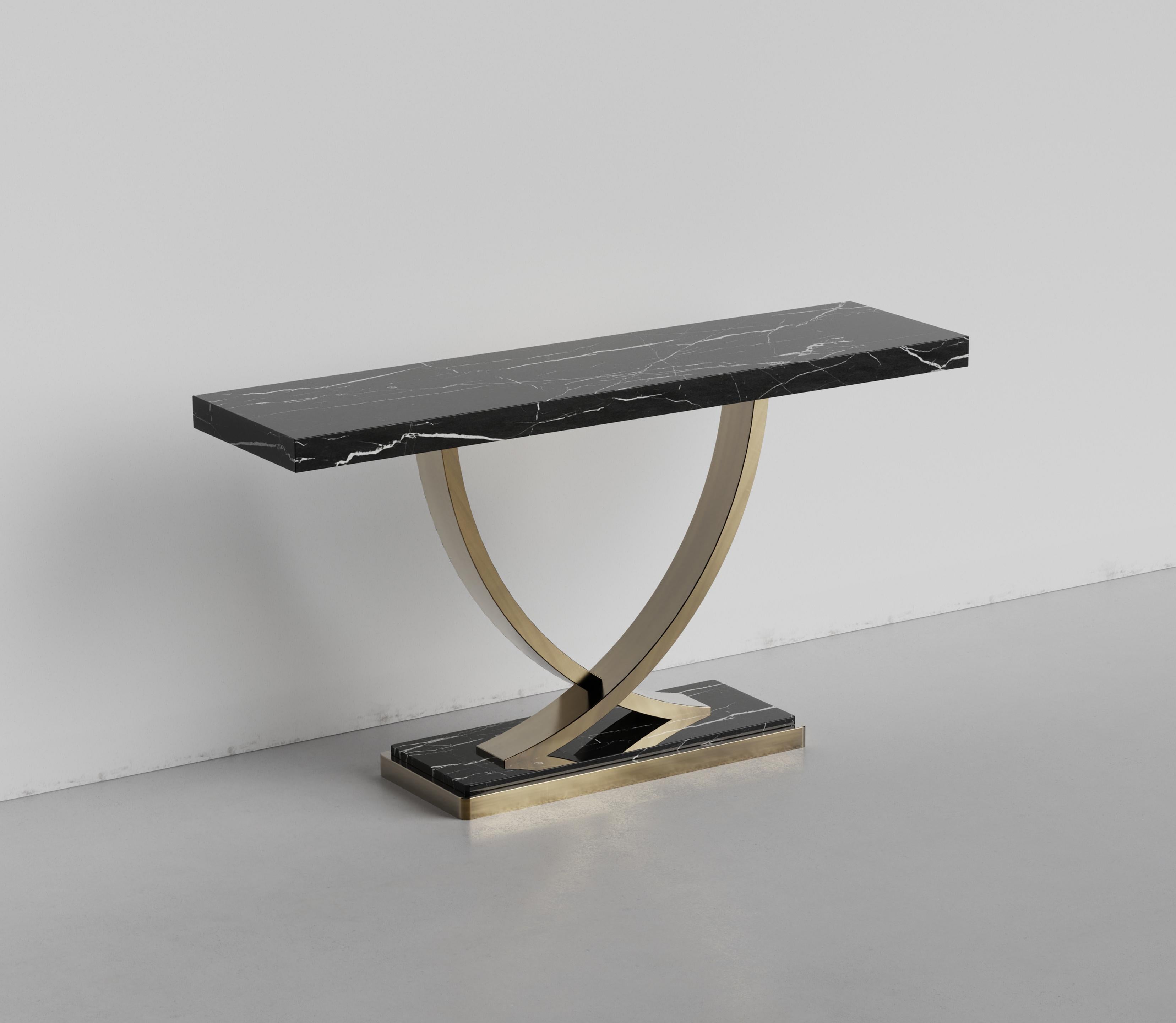 Mid-Century Modern Table console Fontaine Art Déco, laiton et marbre, fabriquée à la main au Portugal par Greenapple en vente