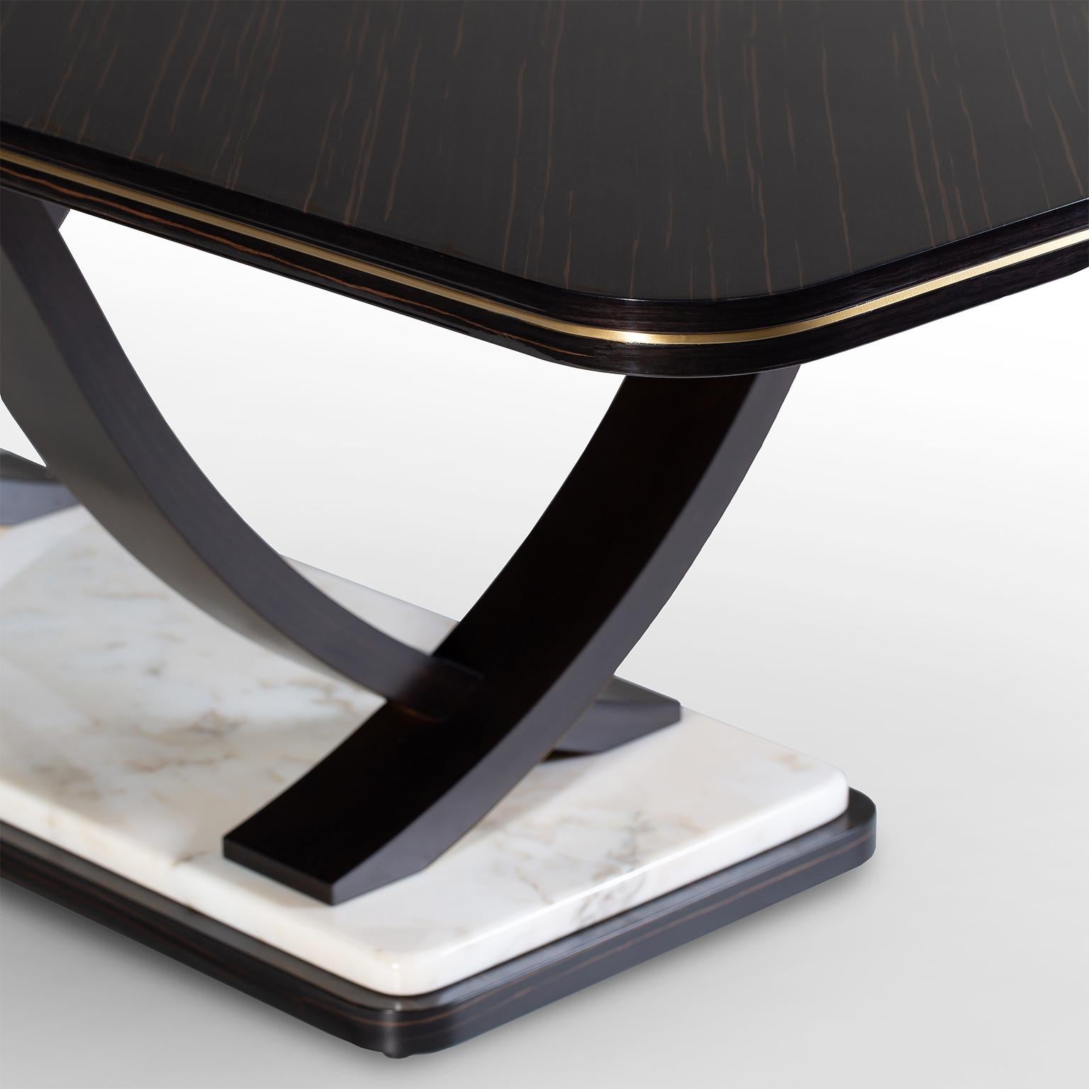 Brushed Art Deco Style Fontaine Dining Table Patagonia Granite Handmade by Greenapple For Sale