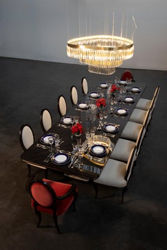 Art Deco Style, Fontaine Ebony Brass Marble Dining Table, Handmade by Greenapple