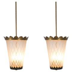 Lampes suspendues Art Déco Fontana Arte en verre et laiton, Italie, 1940