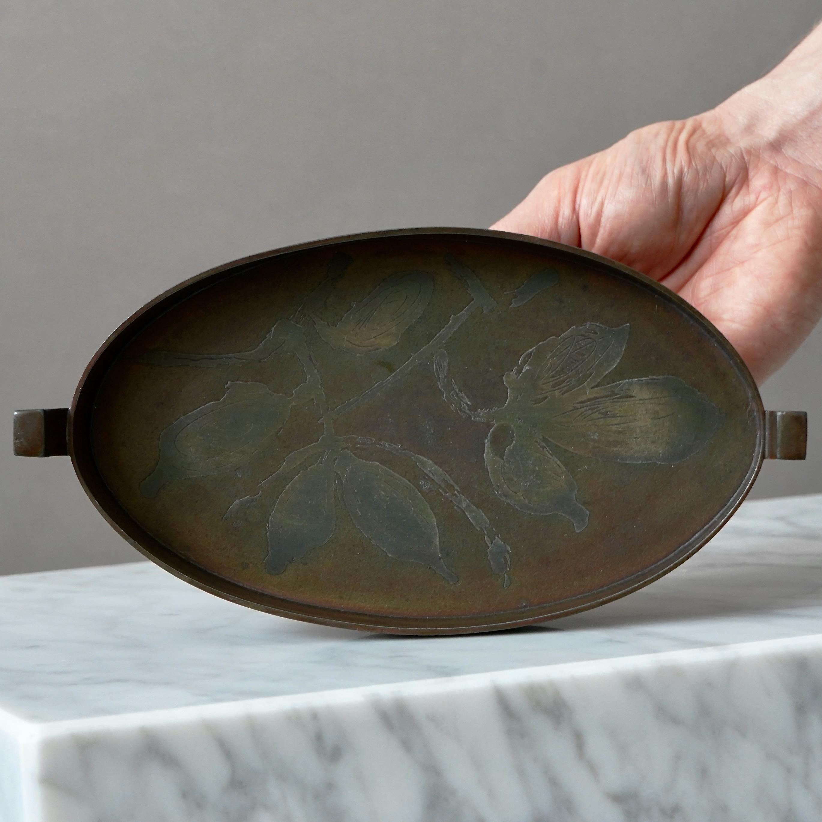 Art Deco Footed Oval Bronze Bowl by Gross & Christensen, Denmark, 1930s For Sale 3