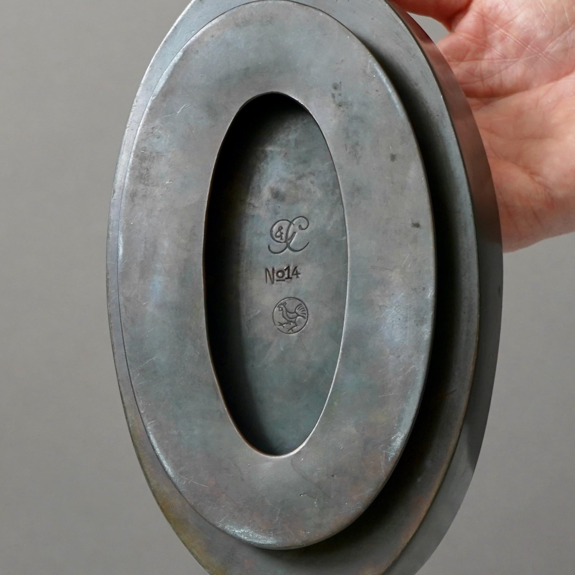 Art Deco Footed Oval Bronze Bowl by Gross & Christensen, Denmark, 1930s For Sale 4