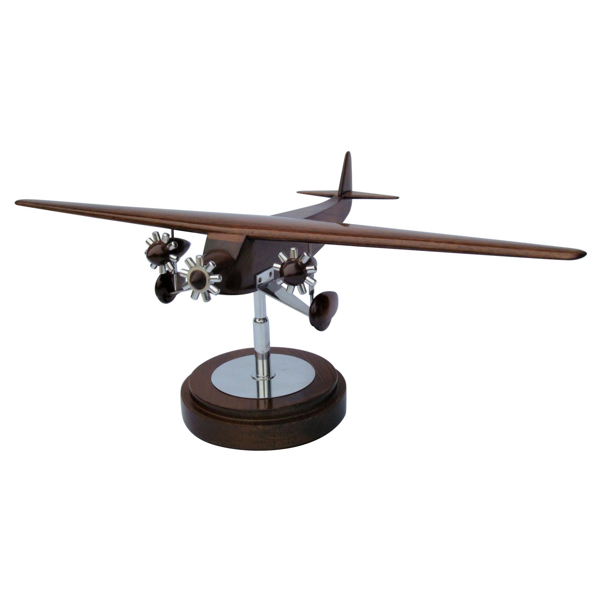 Art Deco Ford Trimotor Desk Airplane Wooden Model, ca. 1925 For Sale