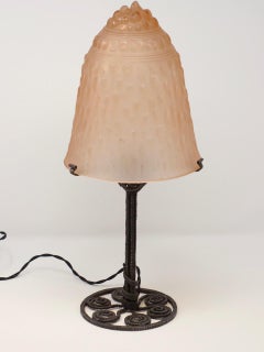Art Deco Forged Iron Lamp with Müller Freres Shade