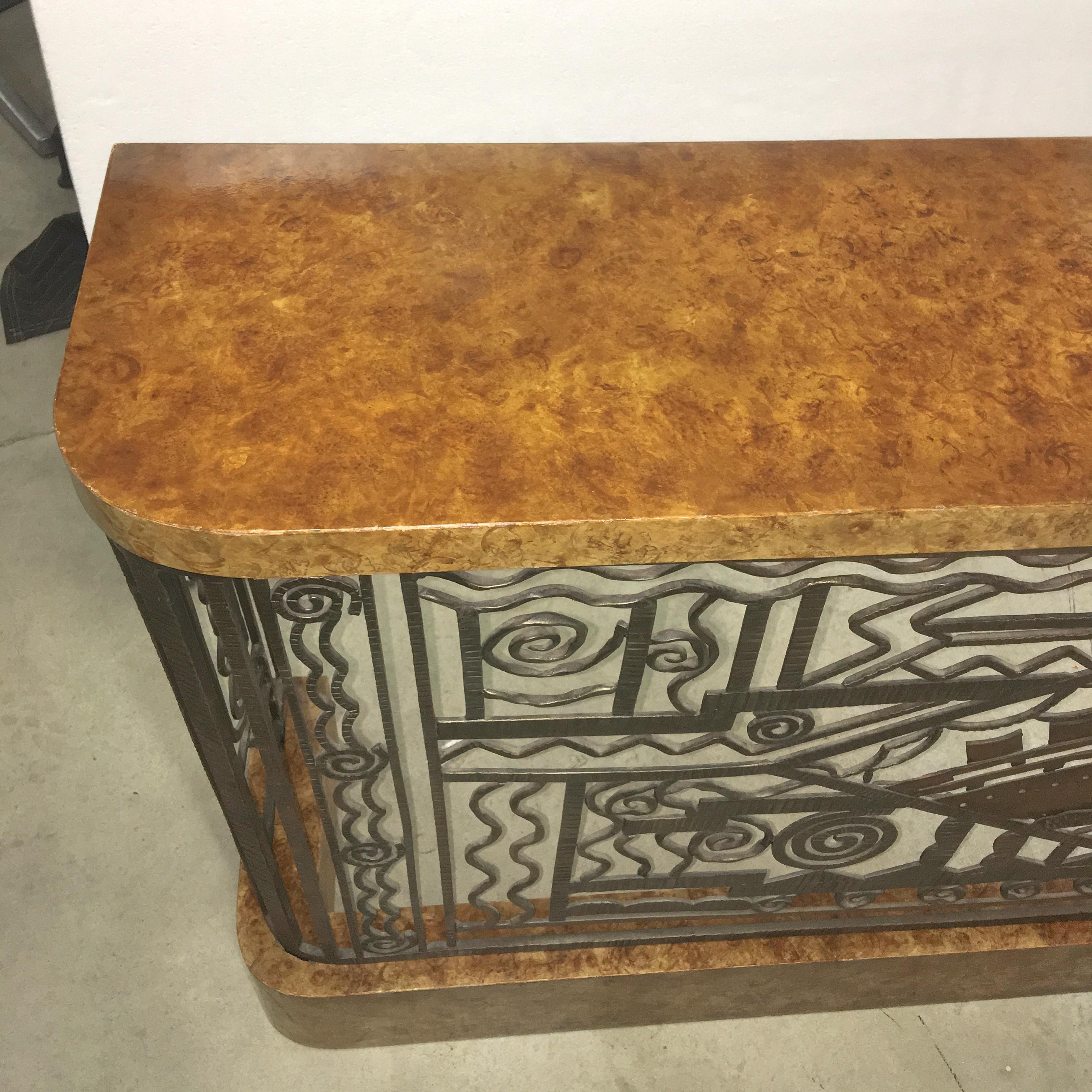 Art Deco Forged Steel and Burl Console with Ocean Liner Motif 3