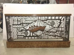 Art Deco Forged Steel and Burl Console with Ocean Liner Motif